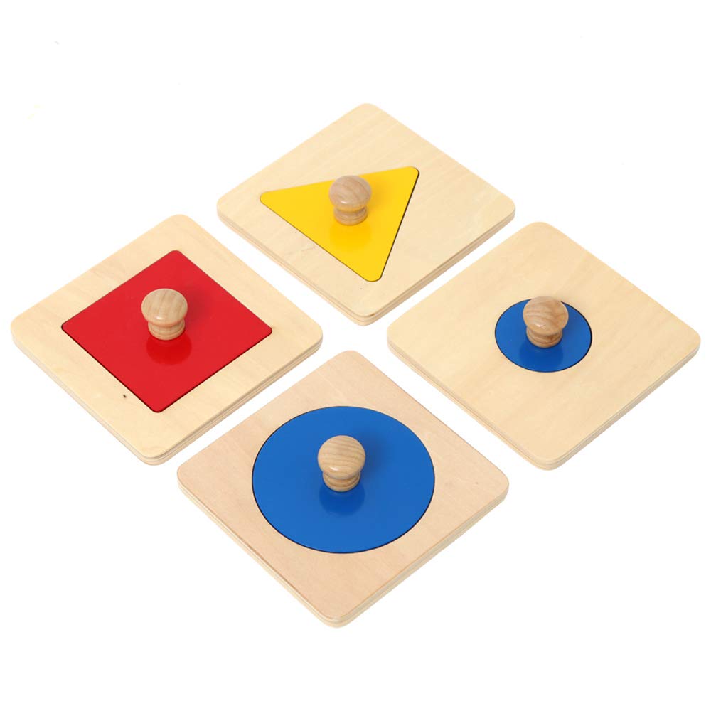 Thoth Montessori Single Shape Puzzle - Jumbo Wooden Puzzle Board with Knobs for Toddlers - Geometric Shape & Color Sorting Toy (4 Pieces) - Early Learning Sensory Material for Preschool Education | Perfect for Montessori Classrooms, Daycare Centers & Homeschooling Activities
