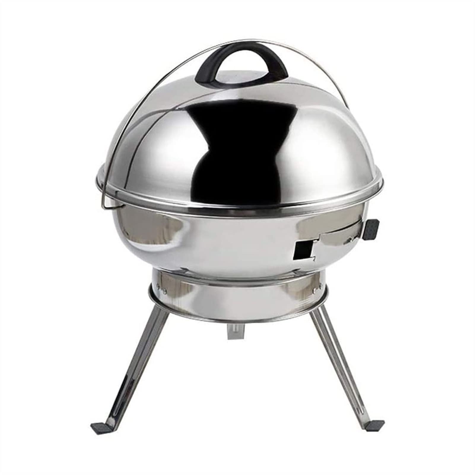 Portable Mini Charcoal BBQ Grill - Stainless Steel Folding Smoker with Adjustable Damper for Camping, Picnics & Backyard Grilling (Silver)