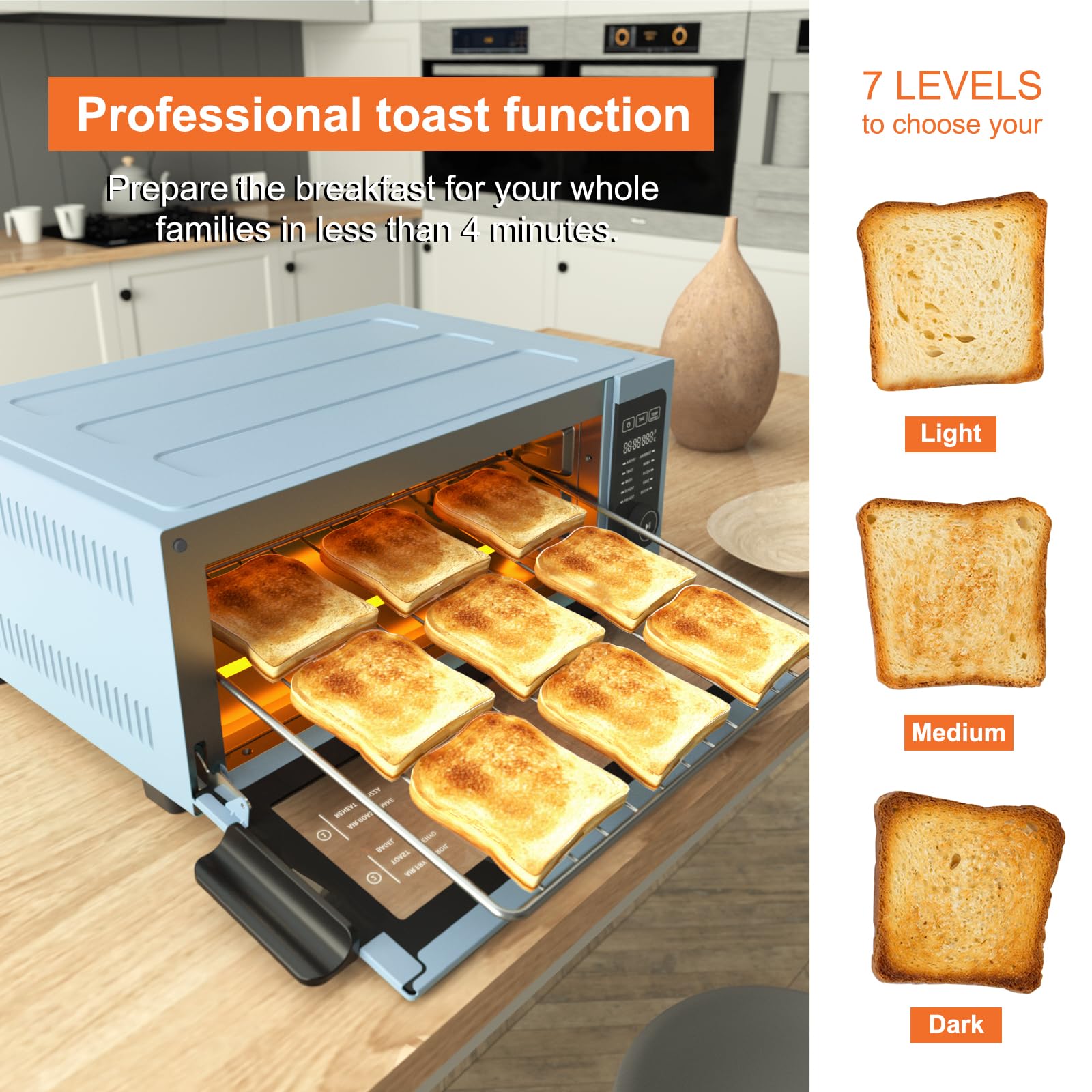 Fabuletta 10-in-1 Air Fryer Toaster Oven Combo - 1800W Countertop Convection Oven with Flip-Up Design for Space Saving | Oil-Free Cooking for 12