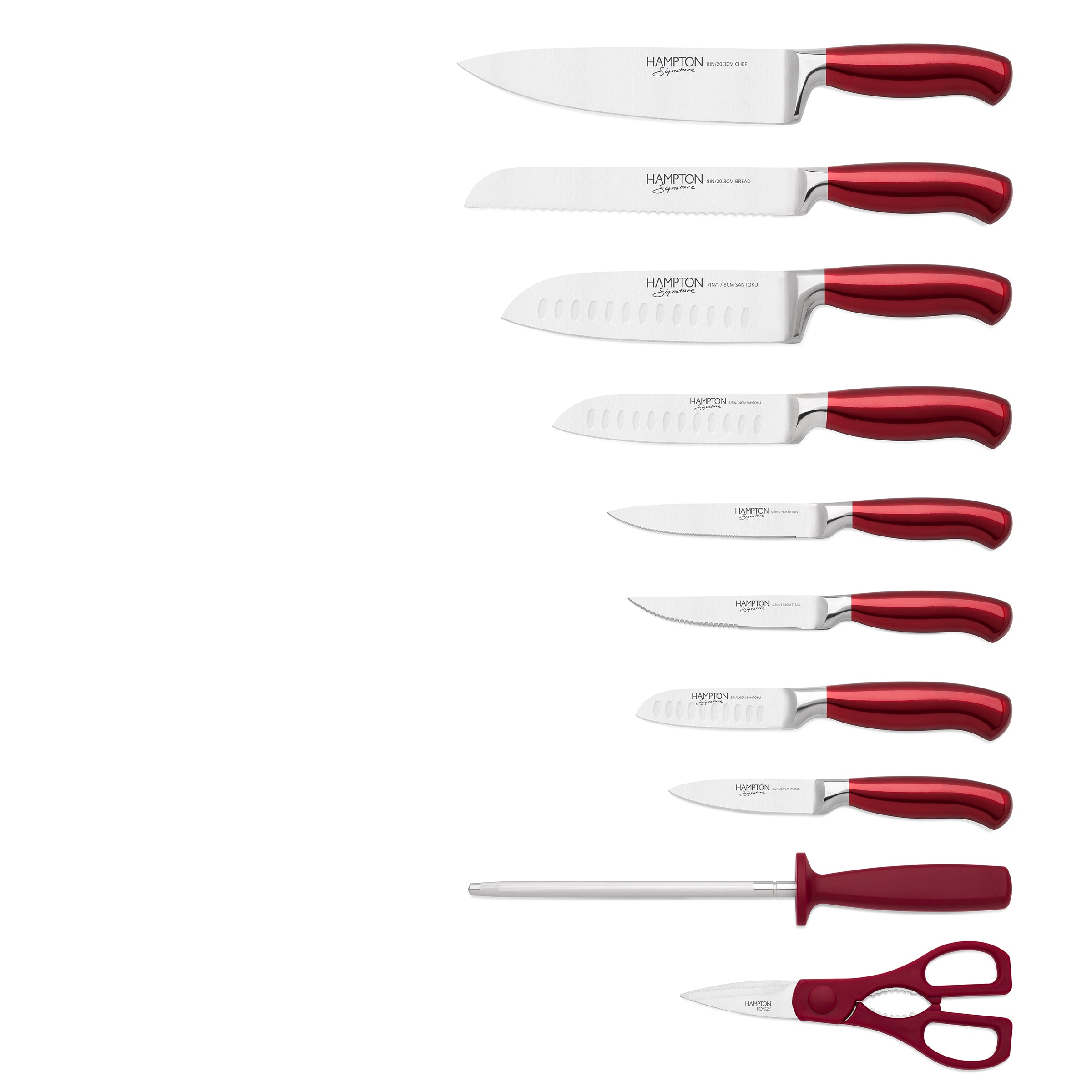 Argentum Red 14-Piece Stainless Steel Knife Block Set - Premium Kitchen Cutlery for Slicing, Dicing & Chopping - Perfect for Home Chefs & Cooking Enthusiasts