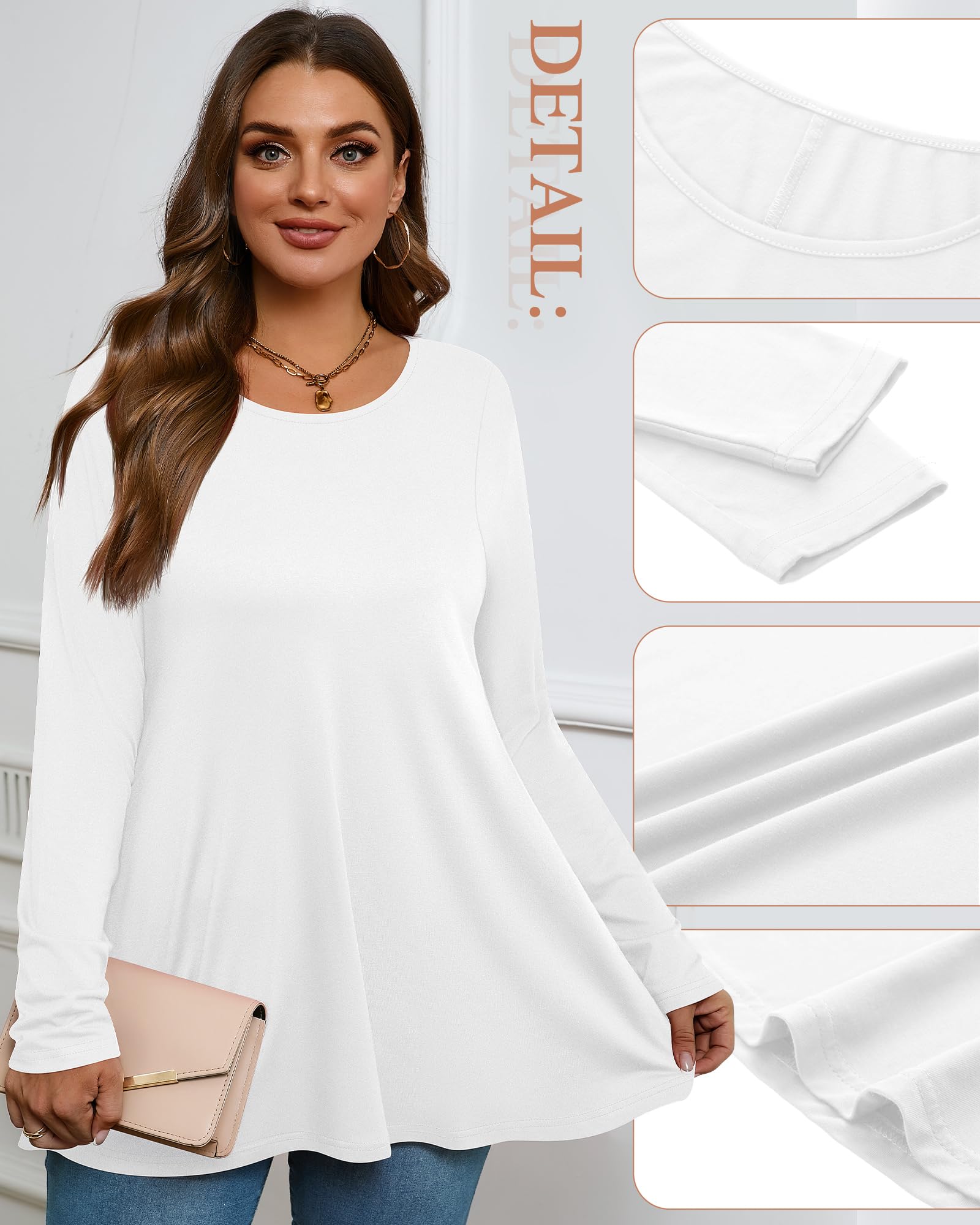 3 Pack Women's Plus Size Tunic Tops - Casual Long Sleeve Knit Blouses for Loose Fit Comfort | Perfect with Leggings for Work, Lounge & Everyday Wear