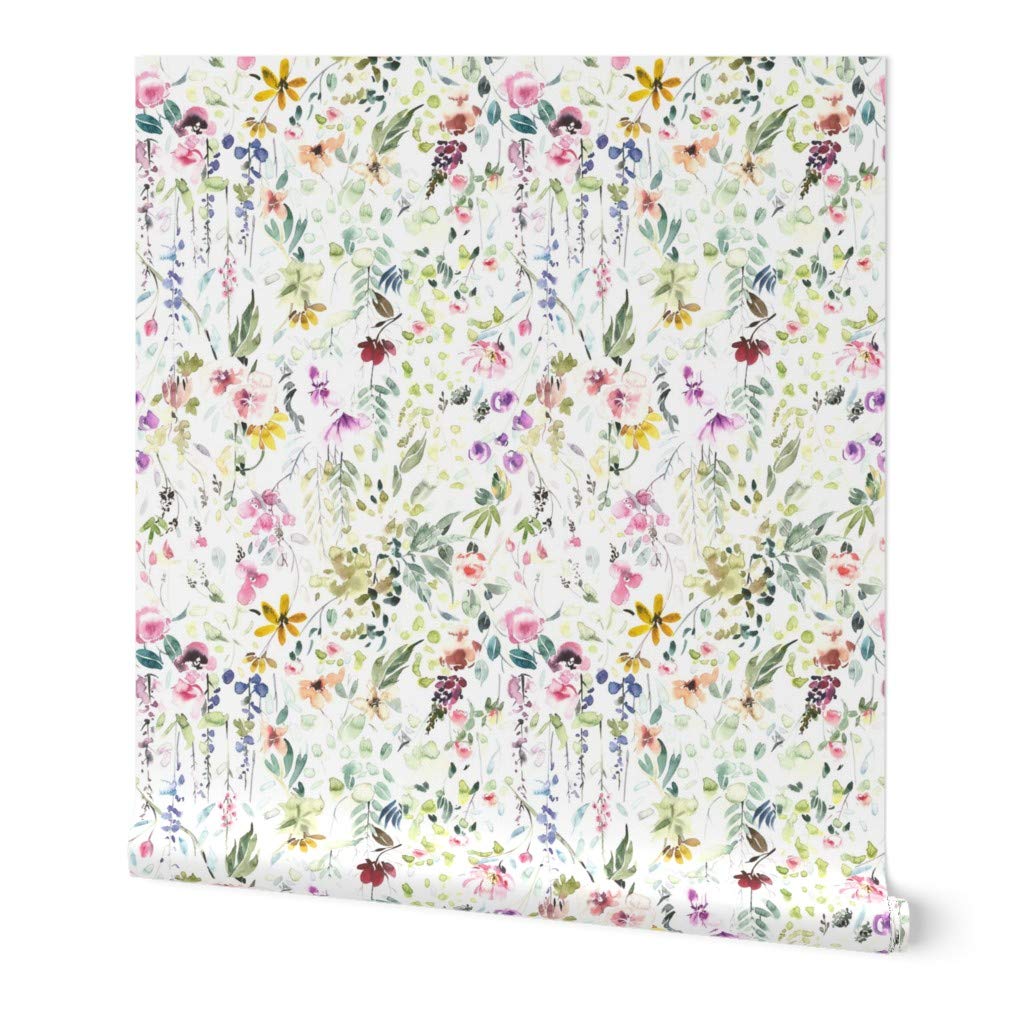 12ft x 2ft Removable Floral Wallpaper - Colorful Spring Wildflower Design, Easter Meadow Pattern, Pre-Pasted & Customizable by Spoonflower | Perfect for Bedroom, Nursery, and Home Decor