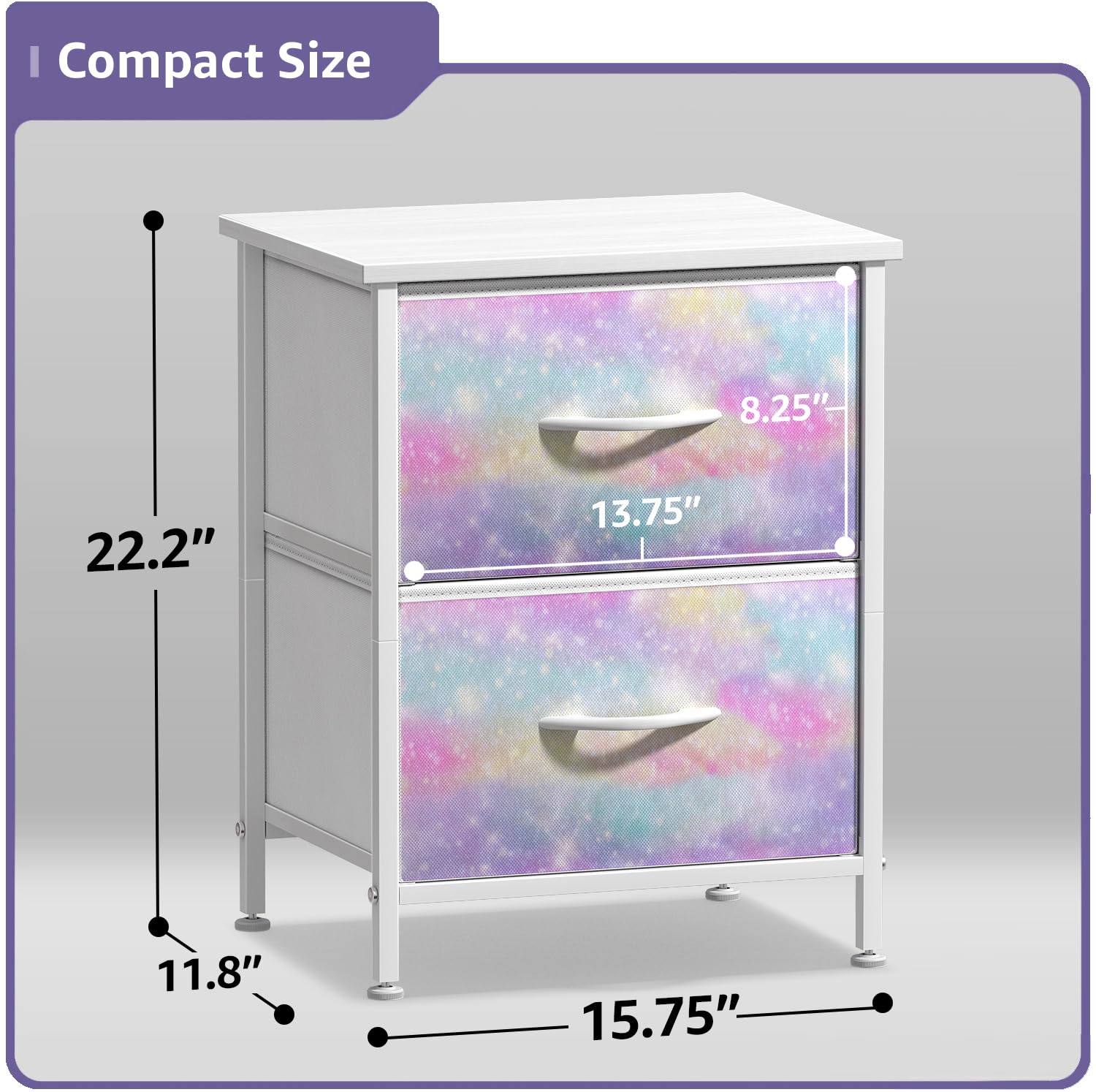 Sorbus Kids Dresser with 2 Drawers - Sturdy Steel Frame & Wood Top Storage Organizer with Tie-Dye Fabric Bins - Perfect for Clothes, Toys & Nursery Essentials - Ideal for Bedroom, Hallway, Closet & Small Apartment Organization