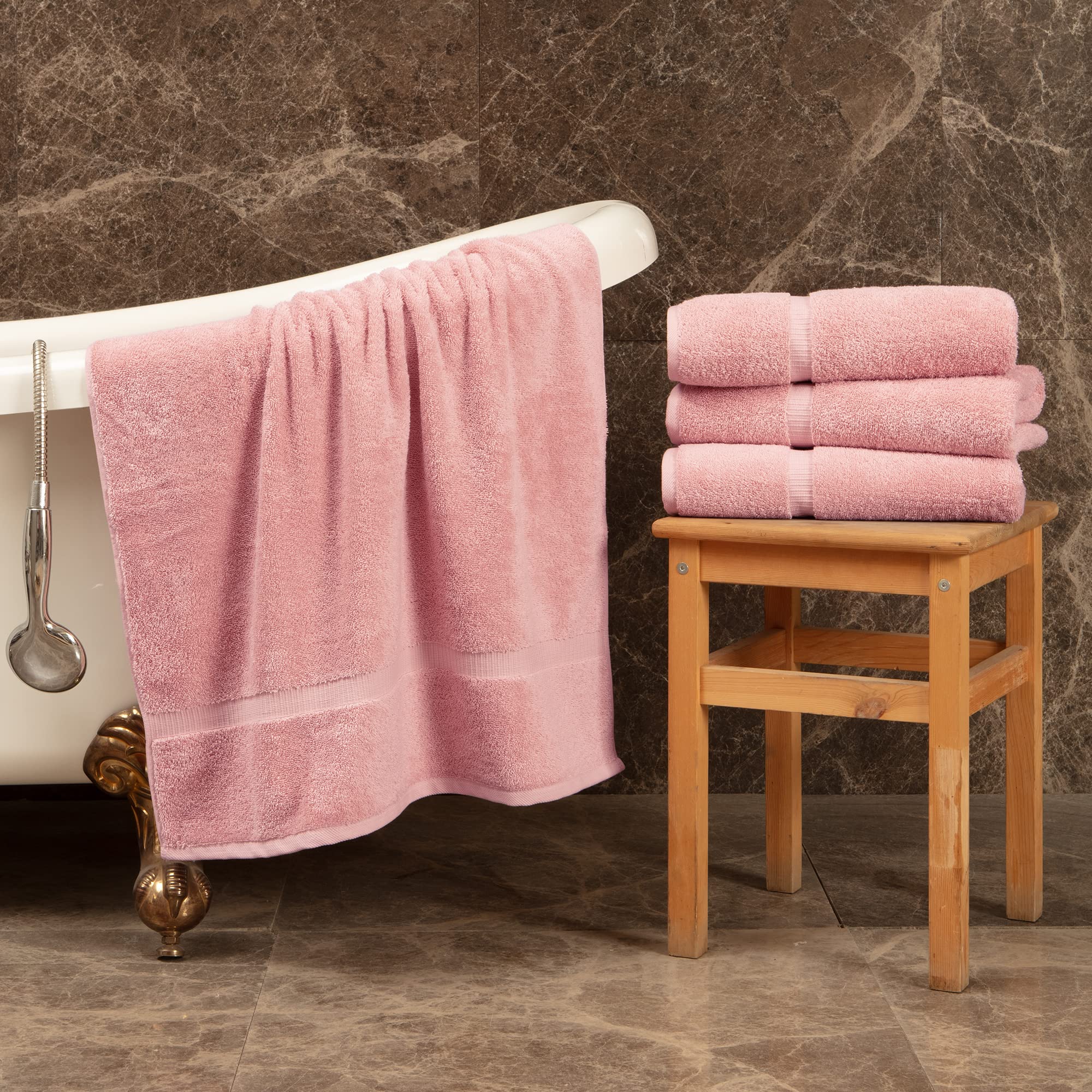 Premium Cotton Turkish Bath Towels - Ultra Soft & Highly Absorbent 4-Piece Set (Pink) | Luxury Spa, Beach & Home Use