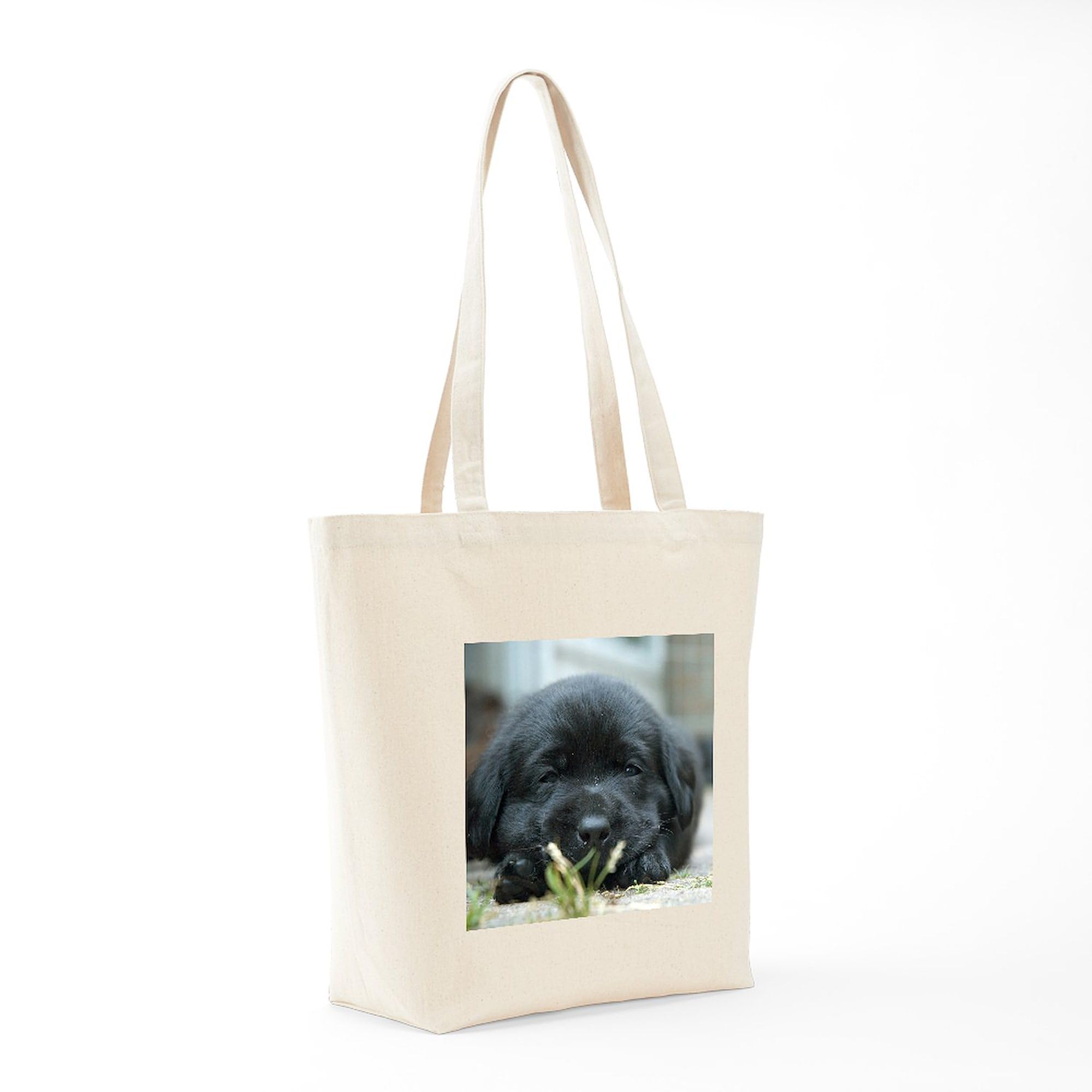 Back Lab Puppy Tote Bag - Natural Canvas Reusable Shopping Bag for Groceries, Beach & Daily Use | Eco-Friendly & Durable