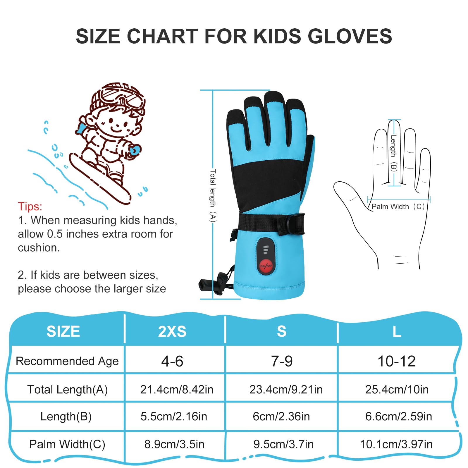 Kids Heated Gloves - Rechargeable Battery Winter Gloves with 3 Heat Settings, Waterproof & Windproof for Skiing, Snowboarding, Cycling - Perfect for Cold Weather Outdoor Activities & Winter Sports Gifts