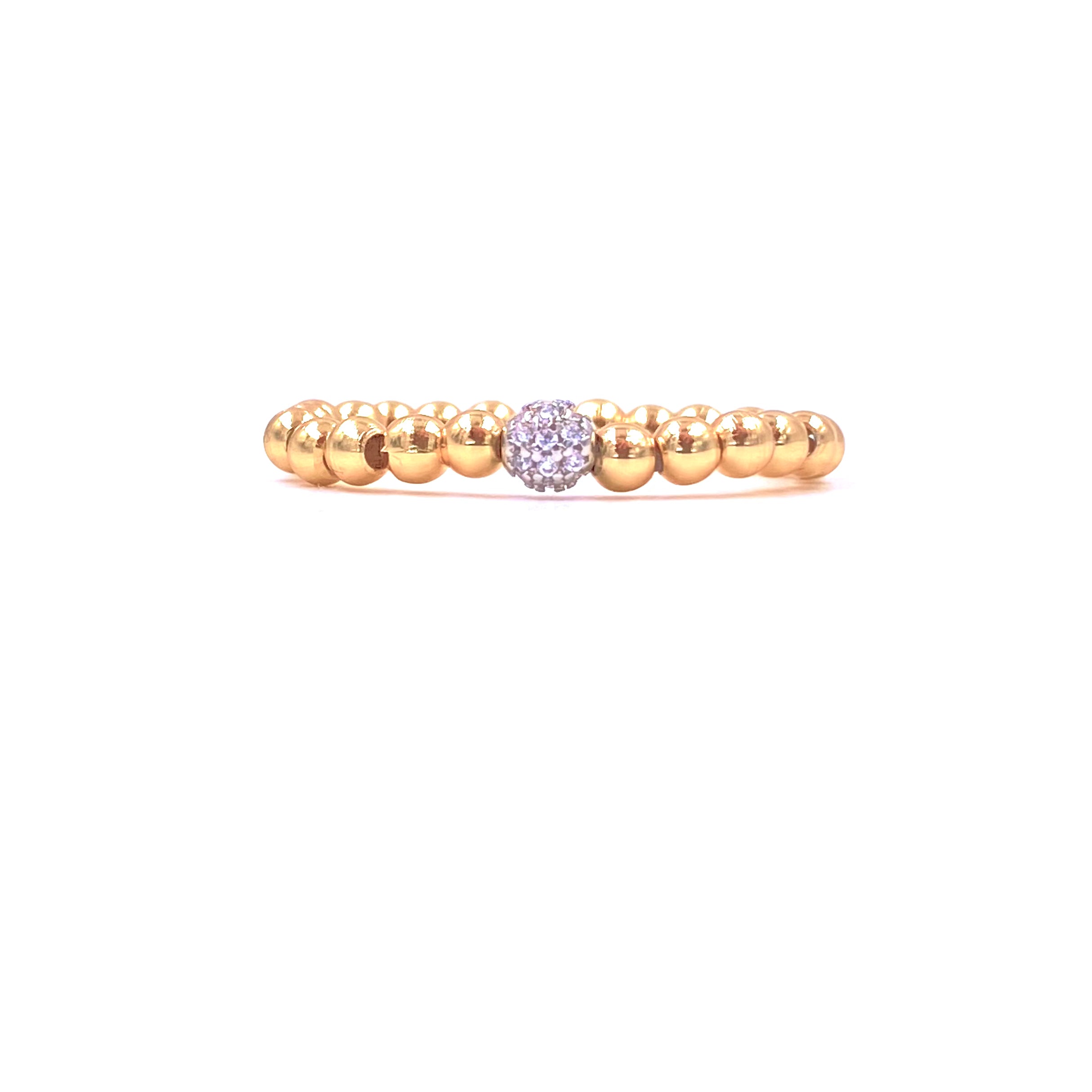 Ashley Gold Stainless Steel Single Center CZ Ball Beaded Stretch Rings for Women - Adjustable Stackable Fashion Jewelry for Party, Wedding & Everyday Wear