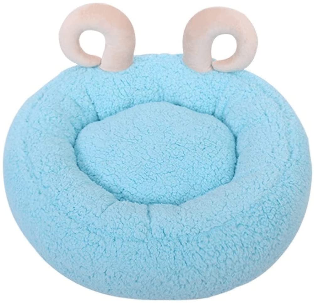 Soft Plush Donut Dog Bed for Small & Medium Dogs - Anti Anxiety, Comfy Faux Fur Pet Bed - Washable & Durable (Blue) - Perfect for Crates, Travel & Home Use