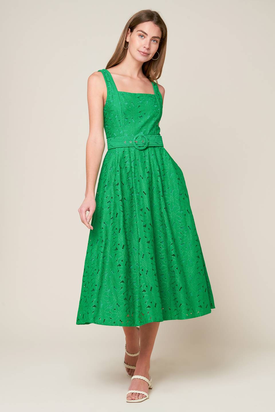 DAFFODILS & DAYDREAMS Woven Lace Midi Dress - Elegant Floral Summer Dress for Women, Perfect for Garden Parties, Weddings & Date Nights