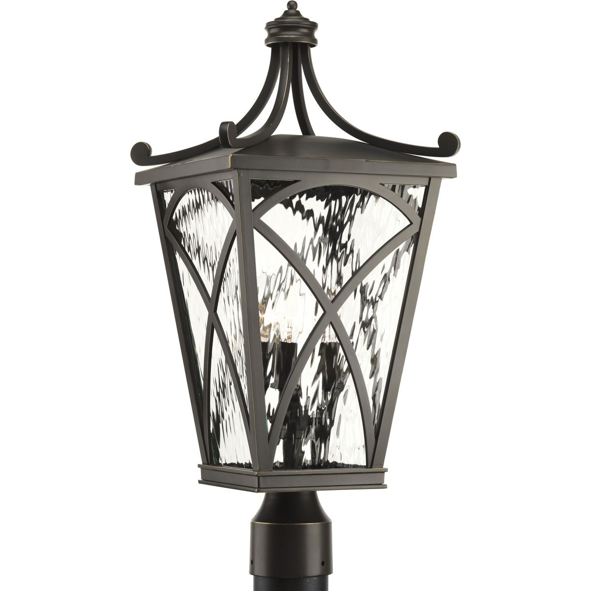 Cadence Collection 3-Light Outdoor Post Lantern - Black Matte Finish Weatherproof Exterior Lighting for Porch, Patio, Garden & Driveway