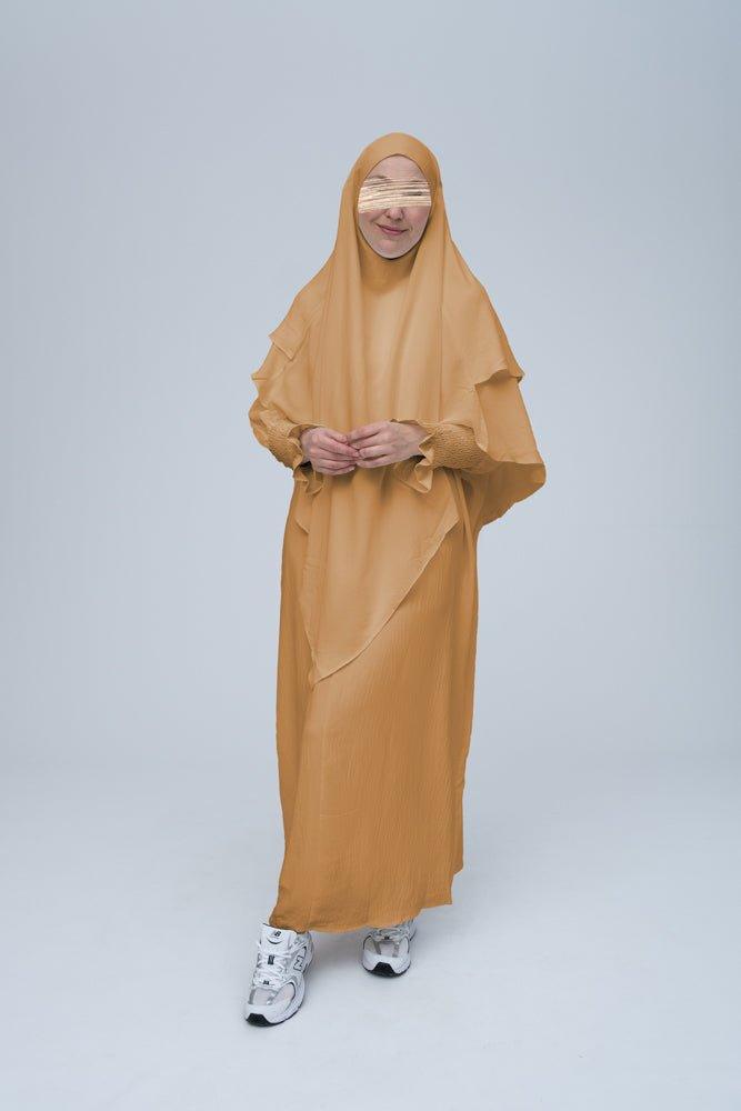 Premium Khaki Prayer Gown for Umrah & Salah - Modest Islamic Prayer Dress for Women, Comfortable & Breathable Fabric for Hajj, Mosque & Home Worship