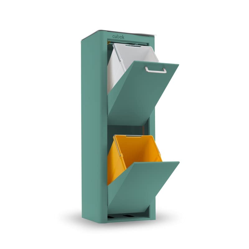 Don Hierro - Cubek | 10 Gallon Dual Compartment Trash Can with Recycling Bin | Modern Waste Bin for Home, Kitchen, Office | Space-Saving Design for Small Spaces & Eco-Friendly Waste Sorting - Turquoise