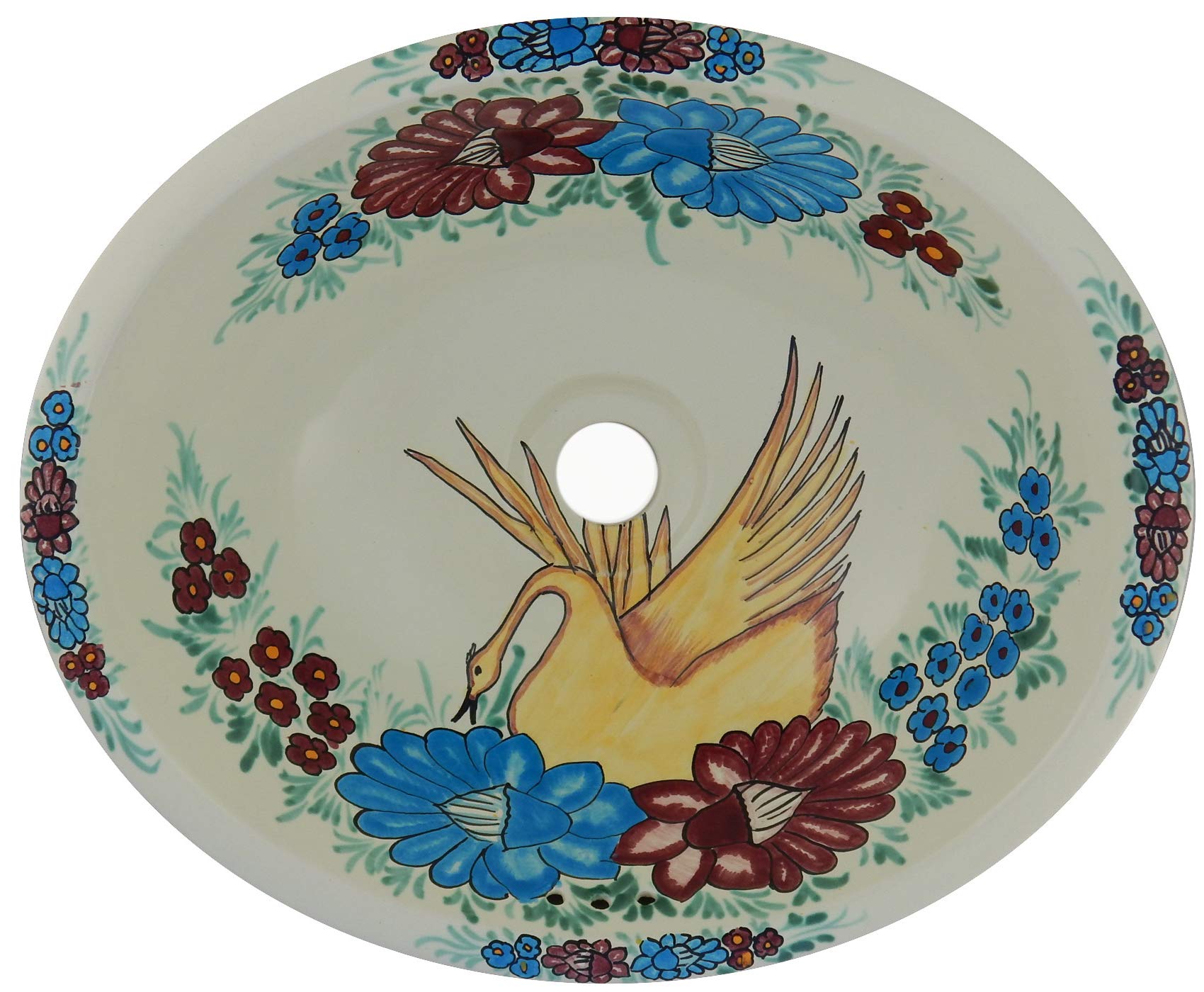 Handmade Mexican Talavera Ceramic Bathroom Sink - Swan Design #168 | Hand-Painted Artisan Sink for Bathroom Vanity, Powder Room, or Farmhouse Decor