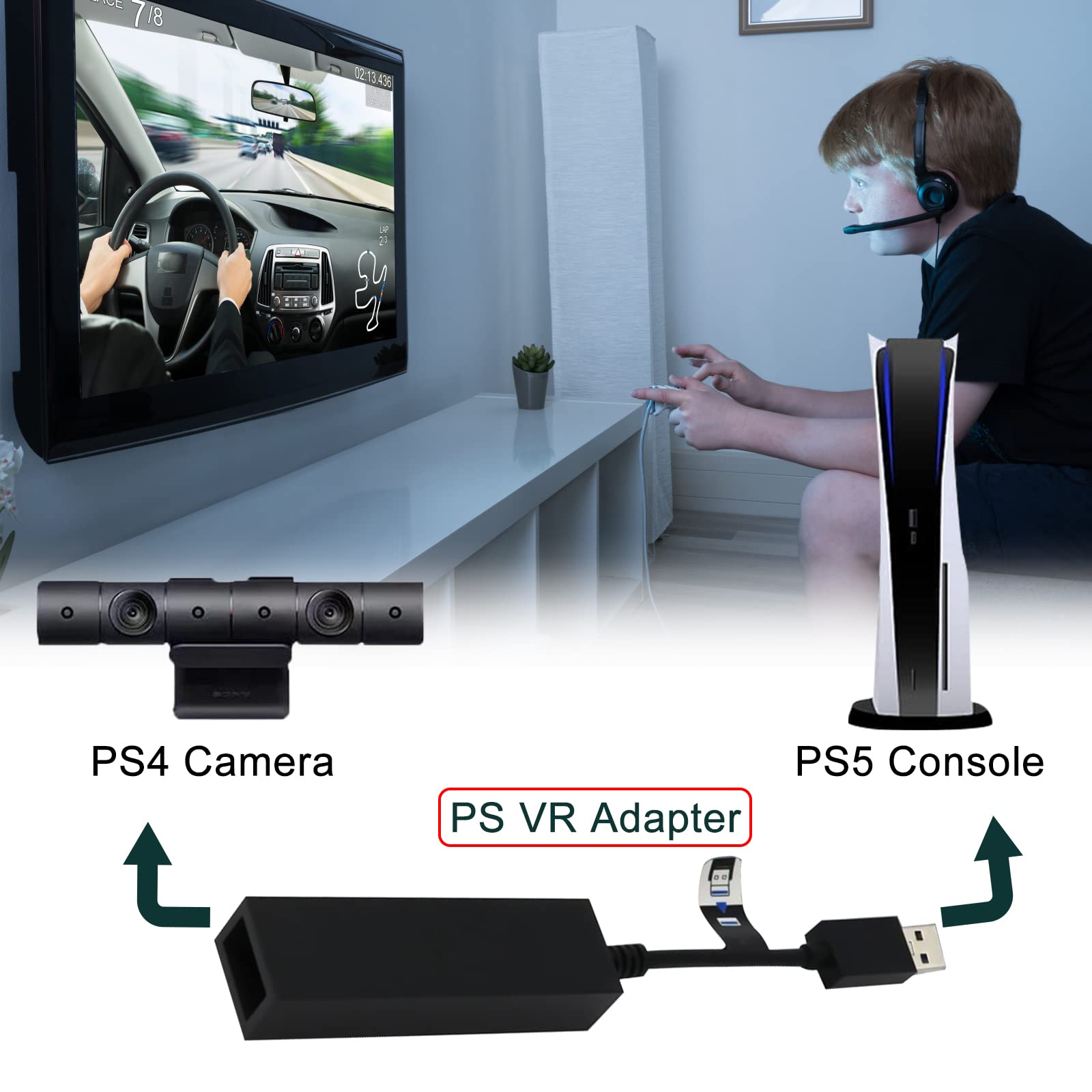 Nizirioo PS5 VR Camera Adapter - Compatible with PS4 Camera to PS5 Console for PS VR Gaming | Seamless VR Experience for Immersive Play | Perfect for PS5 VR Headset & Accessories | Black