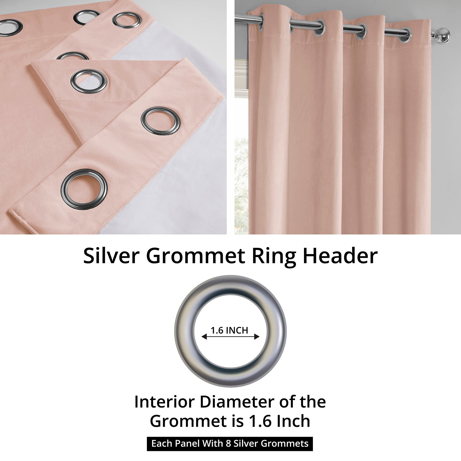 Rosey Dawn Grommet Signature Velvet Blackout Curtains for Bedroom - Thermal Insulated Noise Reducing Window Drapes for Living Room & Nursery