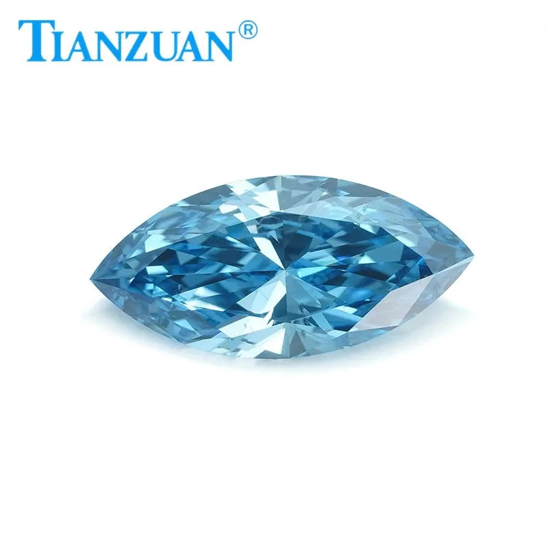 1.635ct VS2 Lab Grown Marquise Diamond - CVD Fancy Vivid Blue Color, 2EX Cut, GEMID Certified Loose Gemstone for Engagement Rings & Fine Jewelry Making