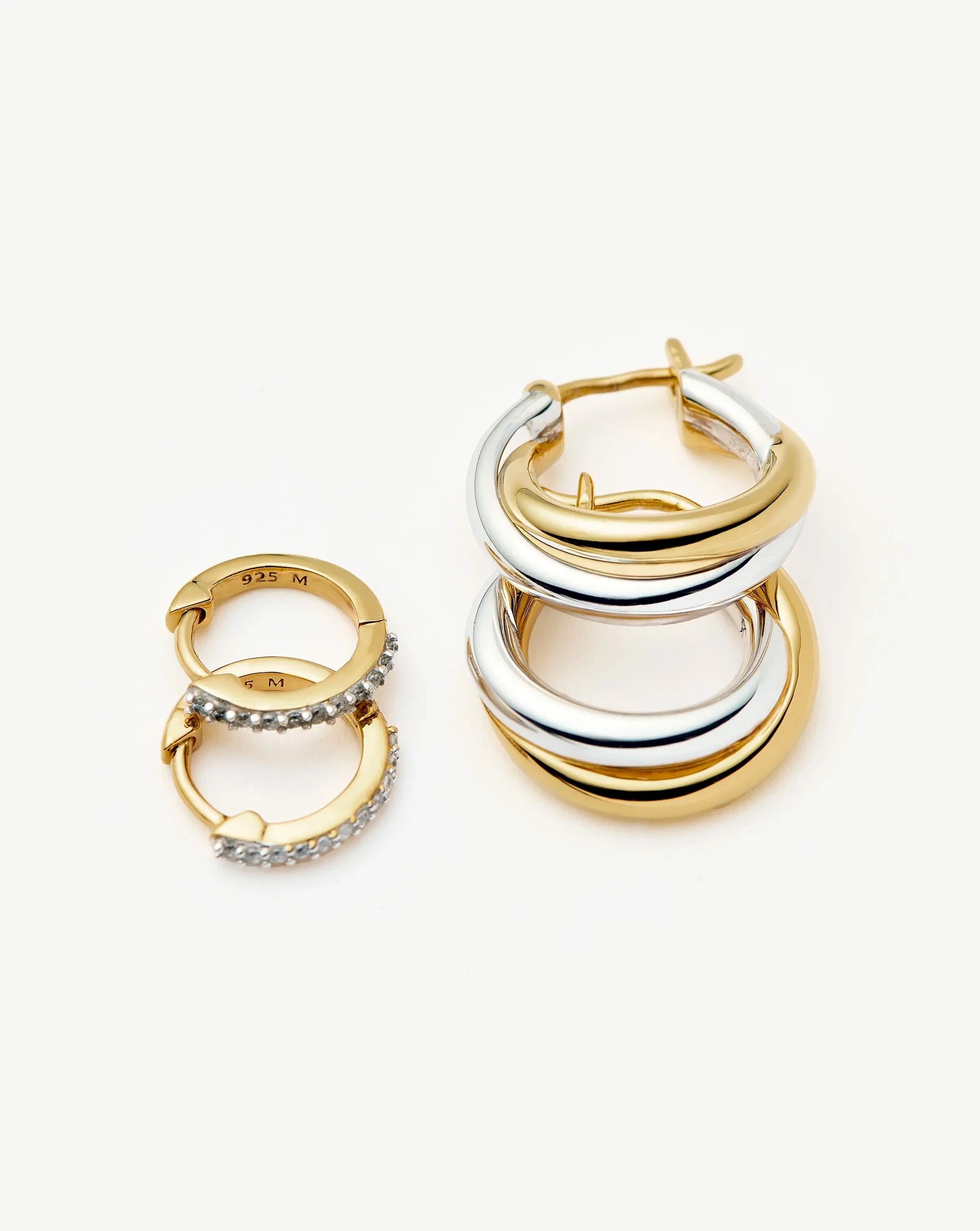 Lucy Williams Entwine Hoop Earrings & Pave Huggies Set - Mixed Metal & 18k Gold Vermeil Jewelry for Women | Everyday Wear, Date Night, Gift Giving