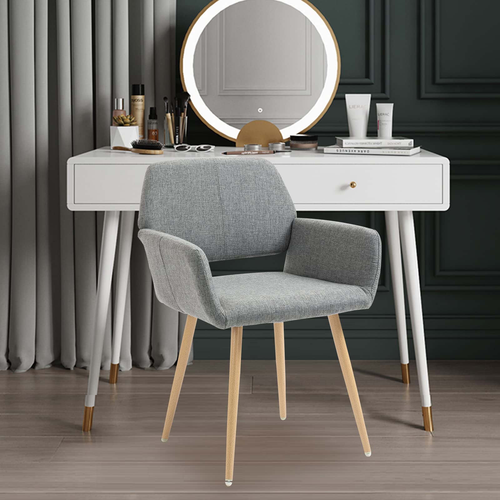 Fluffy Pink Faux Fur Swivel Desk Chair with Wheels - Adjustable Height Vanity Chair for Makeup Room, Teen Girls Bedroom & Home Office - Soft Computer Chair for Study, Gaming & Work (Gray)