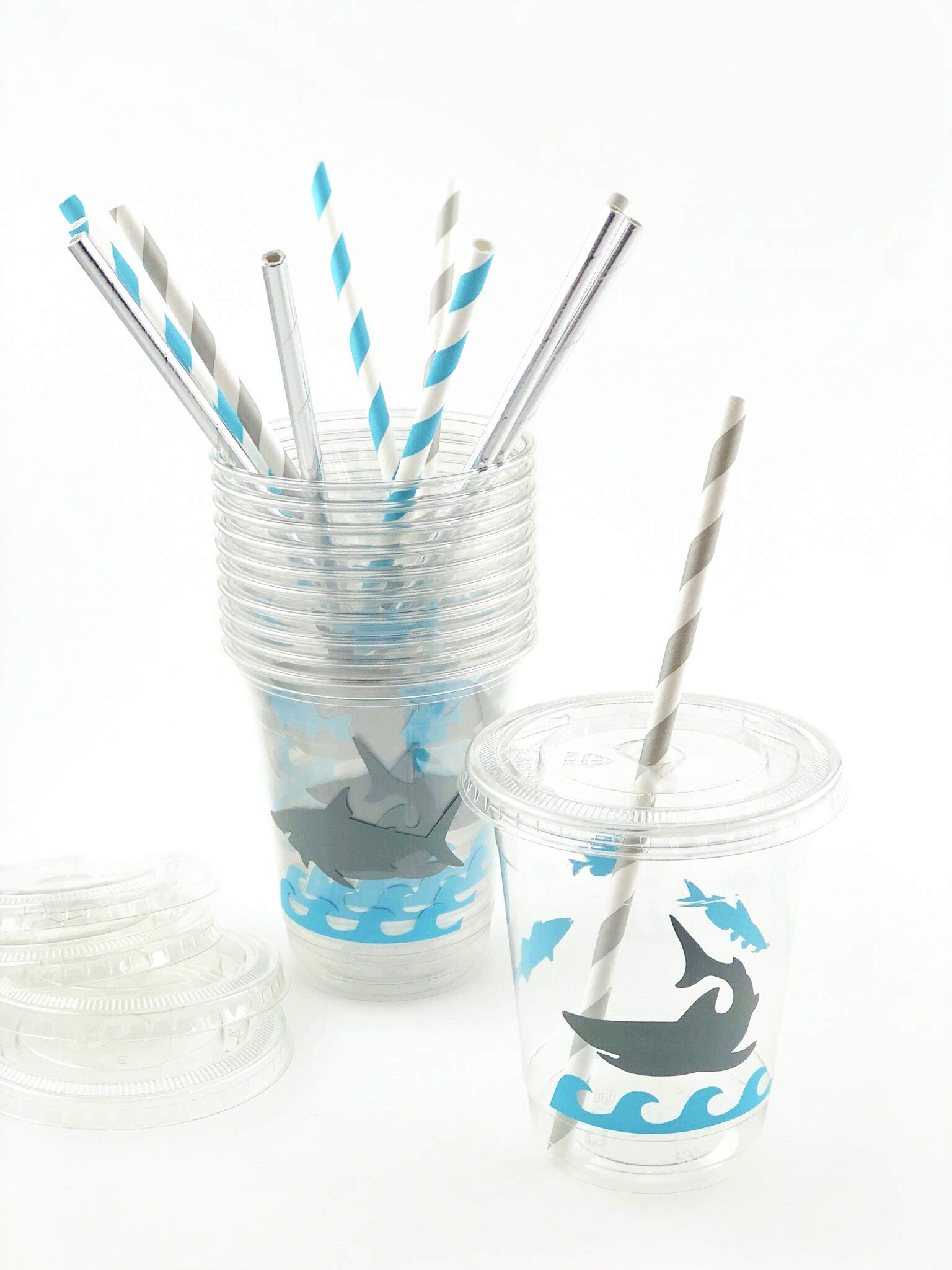 12 Pack Shark Themed Party Cups - Fun Ocean Pool Birthday Party Supplies for Kids, Beach & Pool Party Decorations