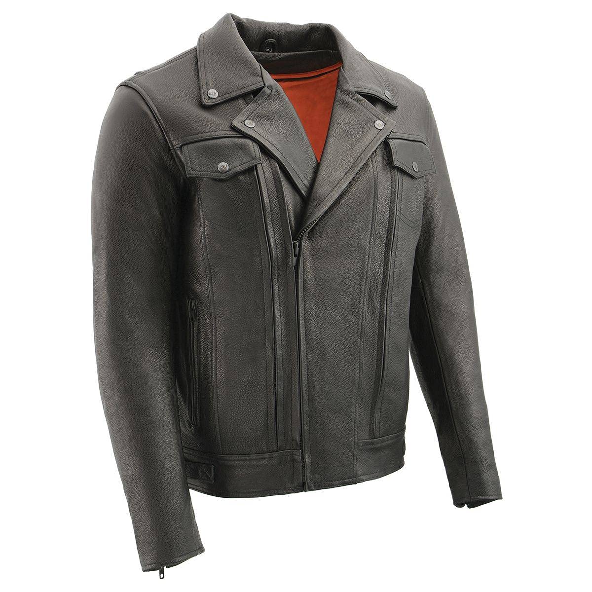 Milwaukee Leather MLM1520 Men's Pistol Pete Vented Black Leather Cruiser Jacket - Motorcycle Riding Gear for Bikers & Outdoor Adventures