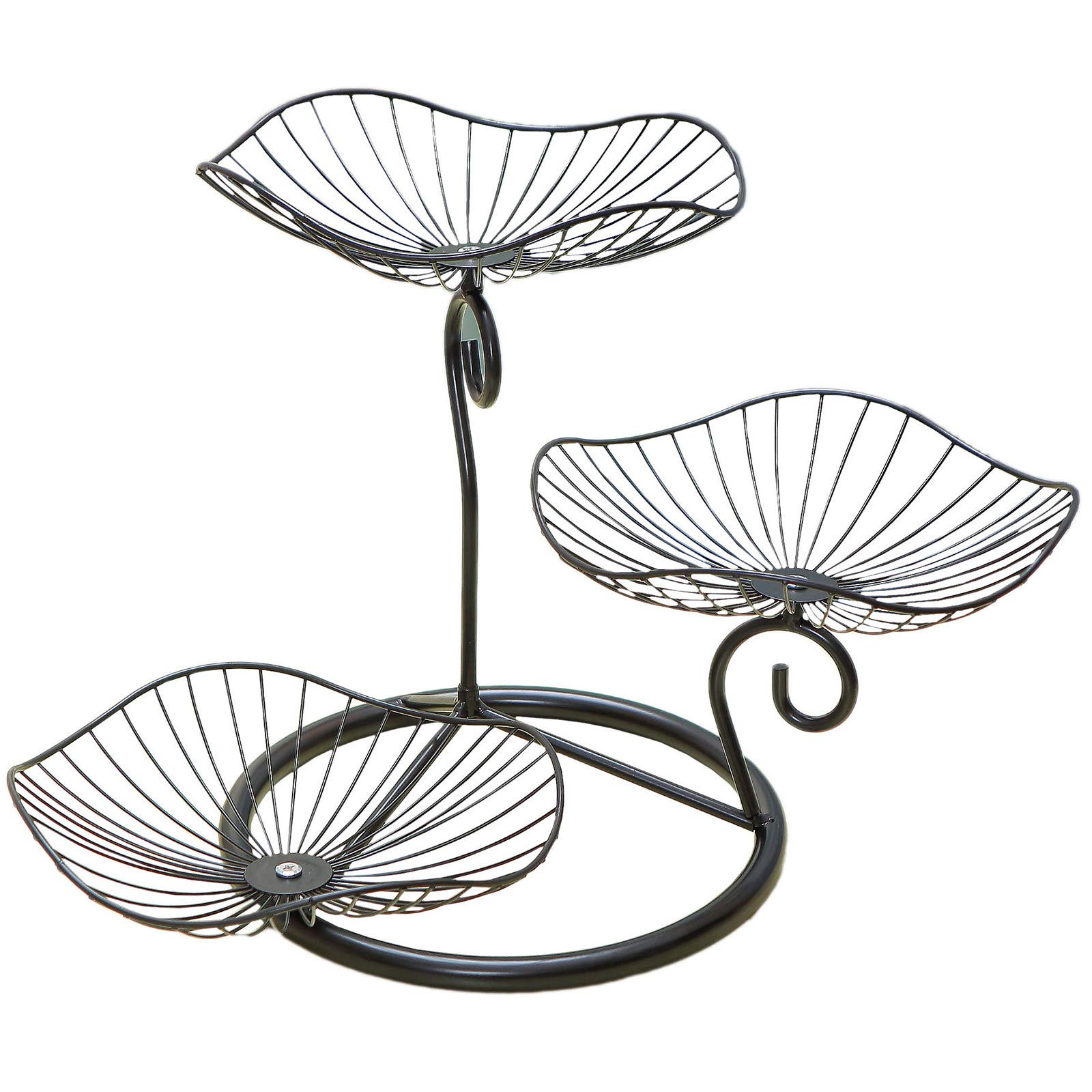 3-Tier Stainless Steel Fruit Basket for Kitchen Countertop - Rustproof Hanging Organizer for Fruits, Vegetables, Snacks & Household Items - Space Saving Black/Gold Design - Perfect for Small Kitchens & Apartment Living
