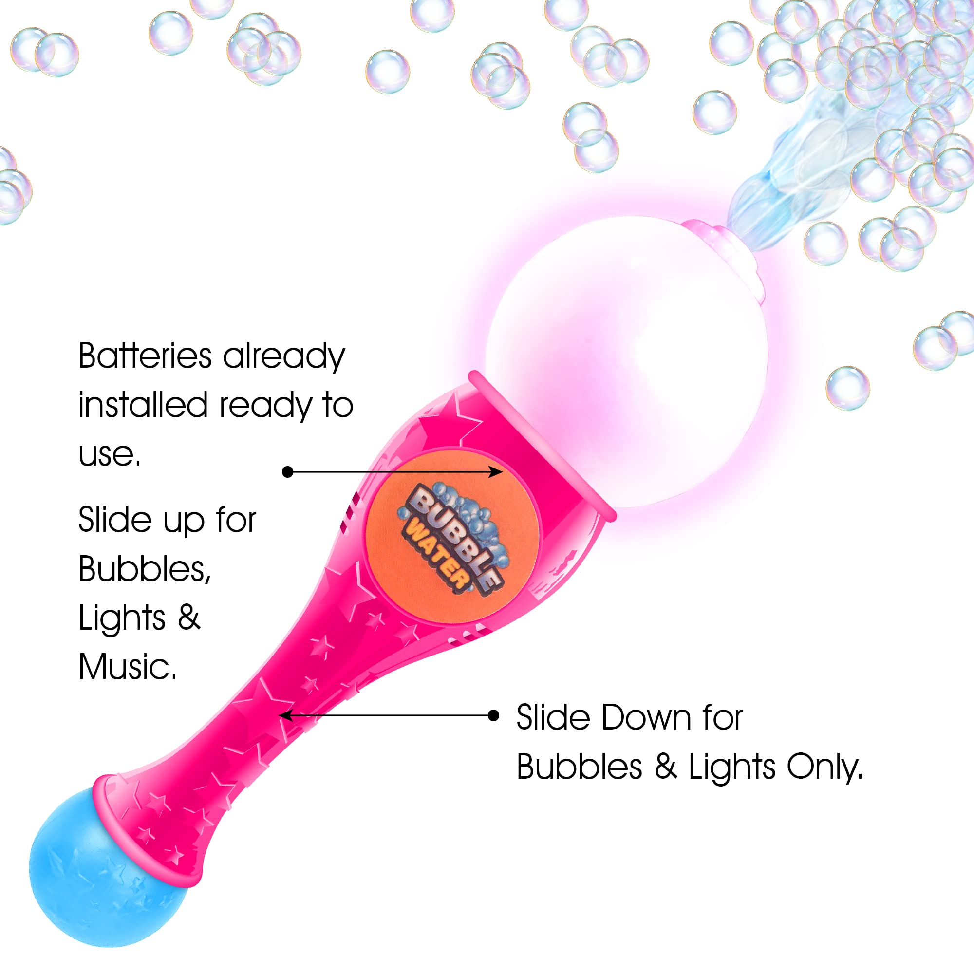 **ArtCreativity LED Light Up Bubble Wand - 13.5 Inch Illuminating Bubble Blower with Sound Effects for Kids, Includes Bubble Fluid & Batteries - Perfect for Birthday Parties, Outdoor Play & Summer Fun (Pink)**