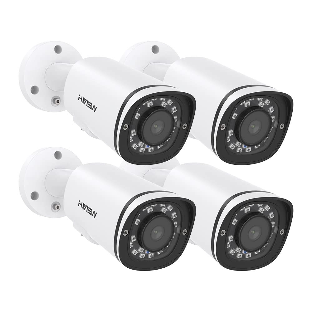 H.VIEW 5MP PoE IP Bullet Security Camera Outdoor - Ultra HD 1440P, Weatherproof, One-Way Audio, Built-in SD Card Slot, 2.8mm Lens, Human Detection, Motion Alerts (4 Pack) - Ideal for Home Security, Business Surveillance & Night Monitoring