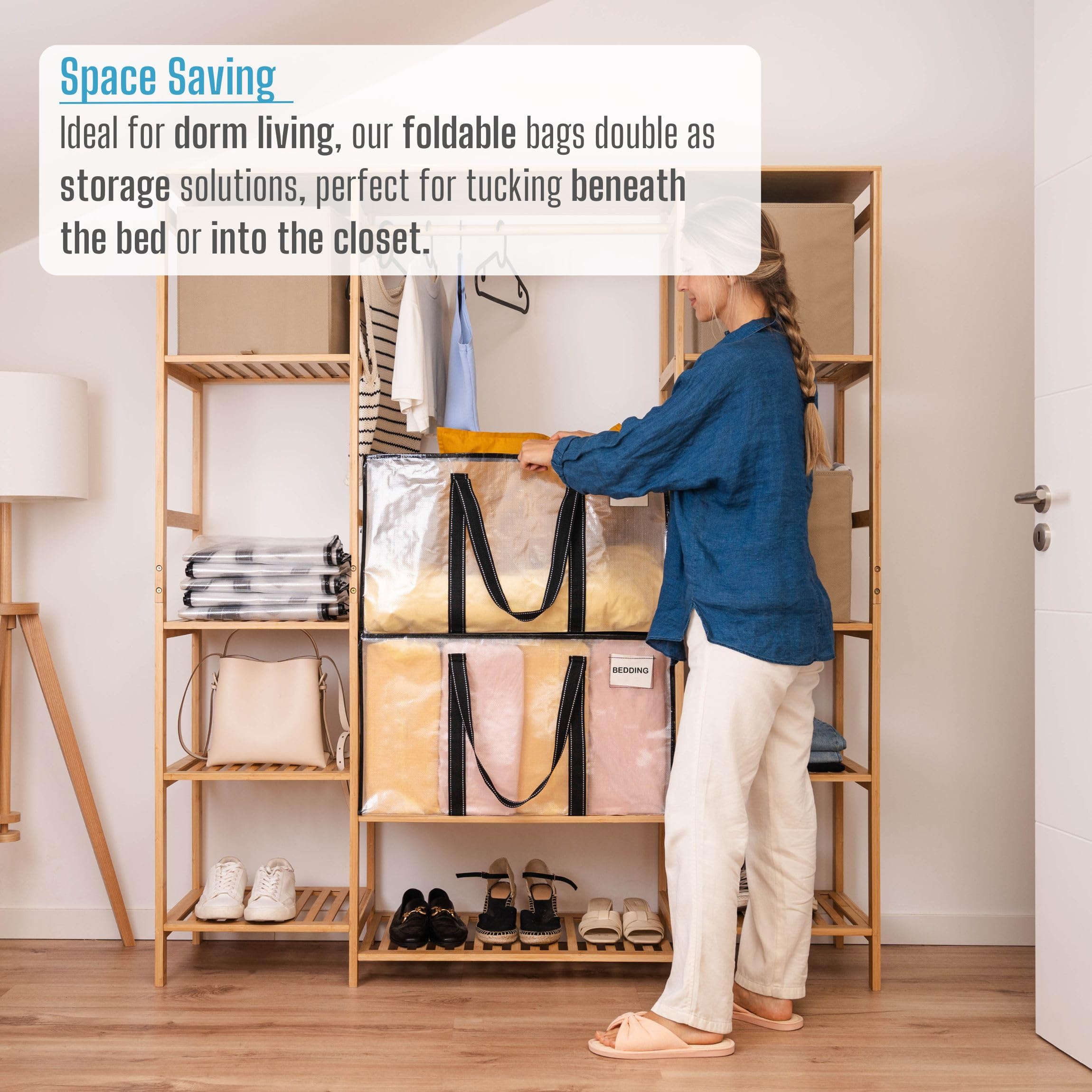VENO 8 Pack Heavy Duty Moving Bags with Zipper - Large Clear Storage Totes for Clothes, Dorm Room Essentials & Packaging - Alternative to Moving Boxes - Perfect for Home Organization, College Move-In & Travel Packing