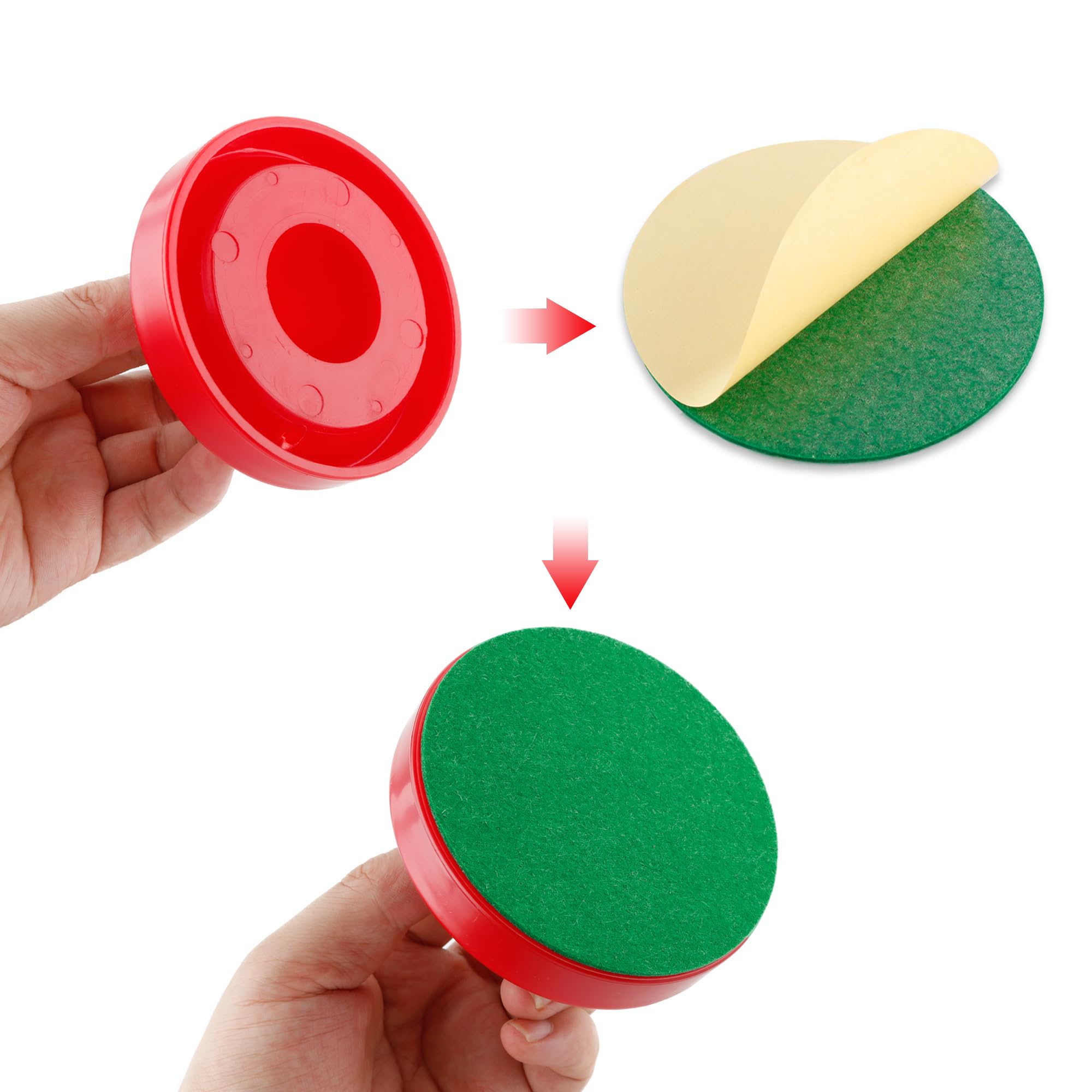 BQSPT 94mm Air Hockey Mallet Felt Pads - 16 Pack Green Self-Adhesive Replacement Pads for 96mm Air Hockey Pushers & Paddles - Perfect for Arcade Game Maintenance & Home Air Hockey Table Accessories