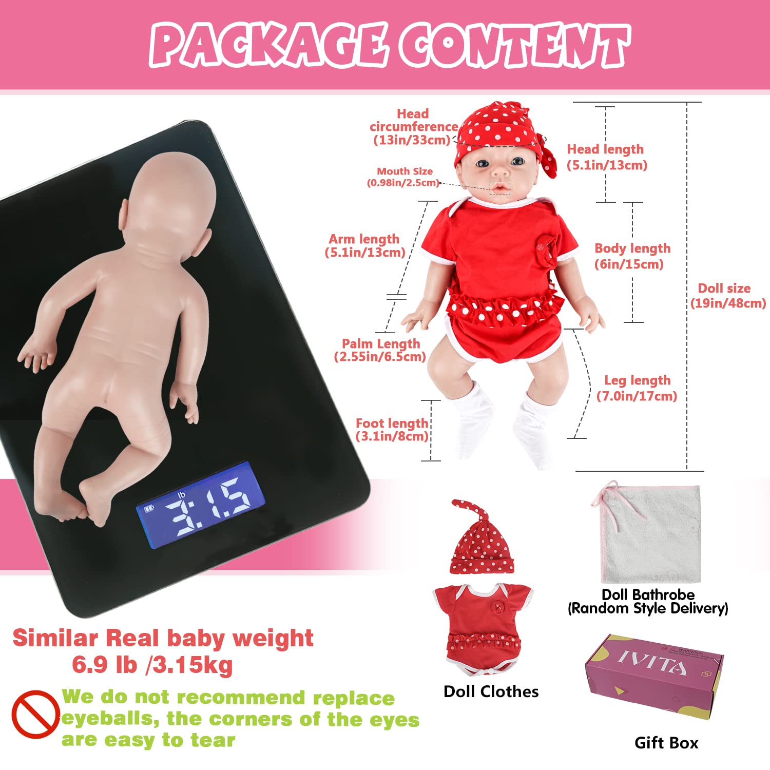 IVITA 19 Inch Realistic Silicone Reborn Baby Doll - Lifelike Full Body Girl Doll (Not Vinyl) | Perfect for Nursery Decor, Gift Giving & Collectors