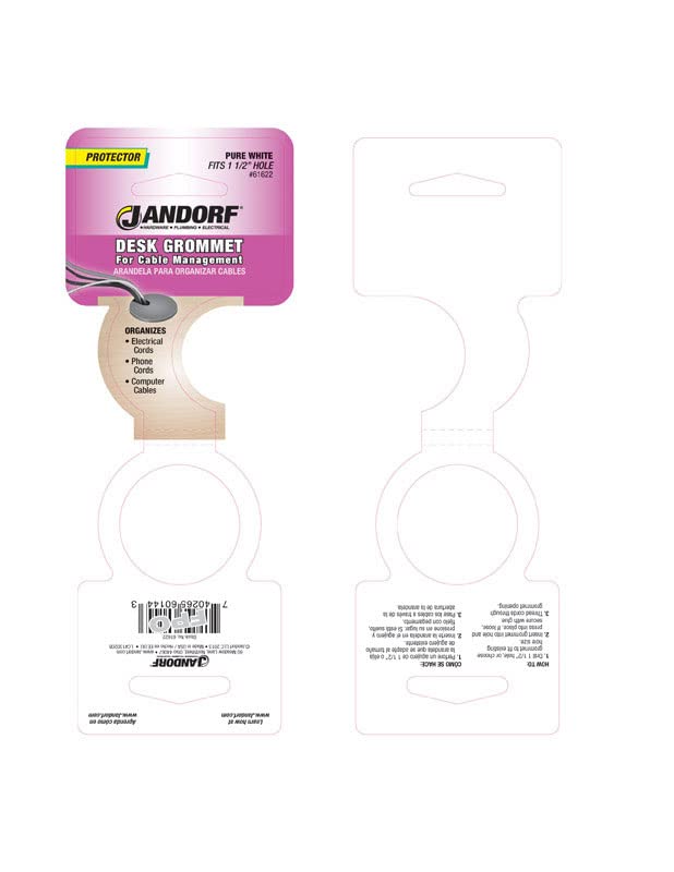 Jandorf 1-1/2 Inch White Grommet Desk Cable Organizer - Perfect for Office, Home & Workspace Cable Management
