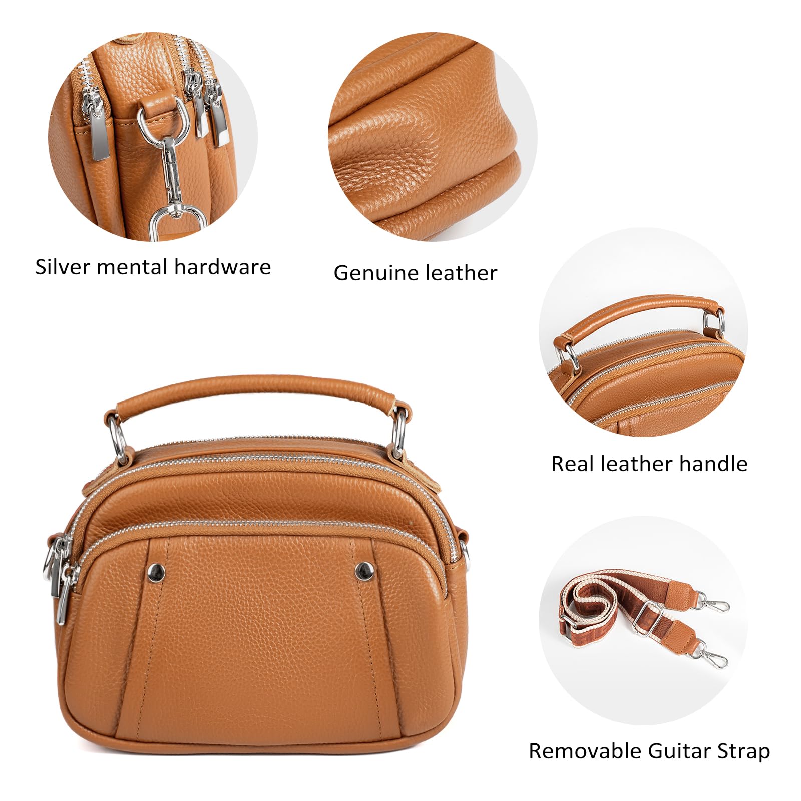 Befen Genuine Leather Camera Crossbody Bag for Women - Triple Zip Shoulder Purse with Adjustable Wide Strap | Perfect for Travel, Photography & Everyday Use