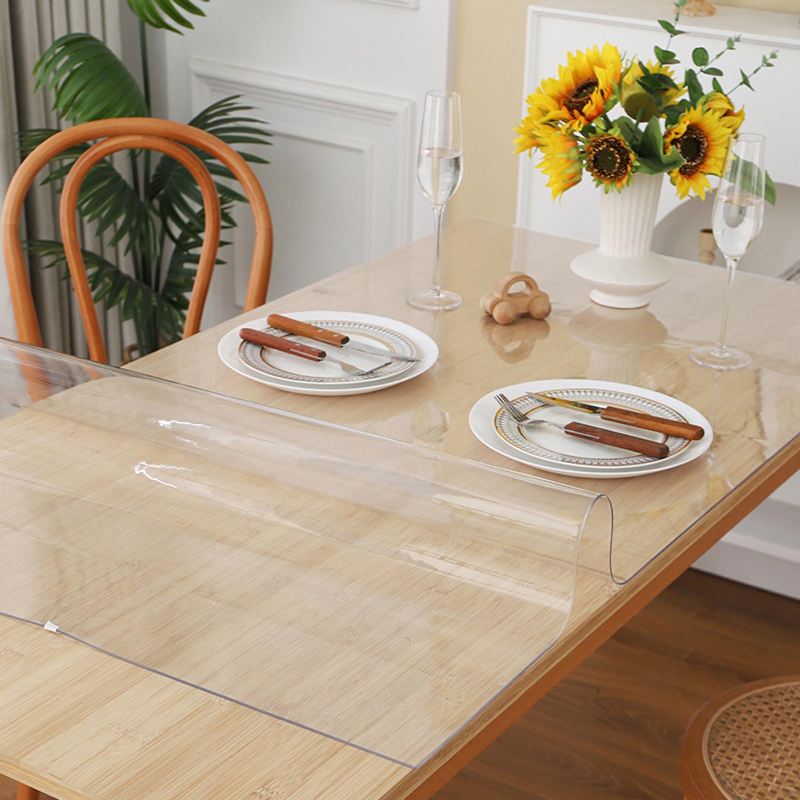 ZARBAILRE 39x63in Thick Clear PVC Table Protector - Durable Rectangular Plastic Tablecloth Desk Pad for Coffee, Dining, Office, End Tables - Ideal for Home, Office, and Event Use