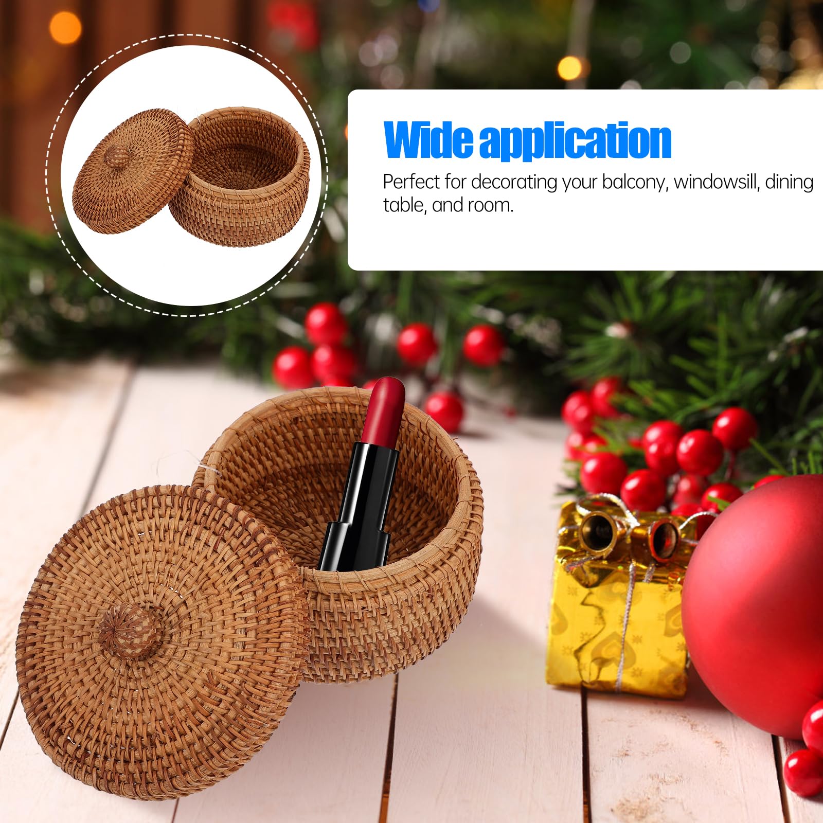 Mini Rattan Storage Basket with Lid - Handwoven Small Round Seagrass Box for Bathroom, Kitchen, Desk & Toy Organization - Natural Woven Decorative Storage Bin for Home Decor