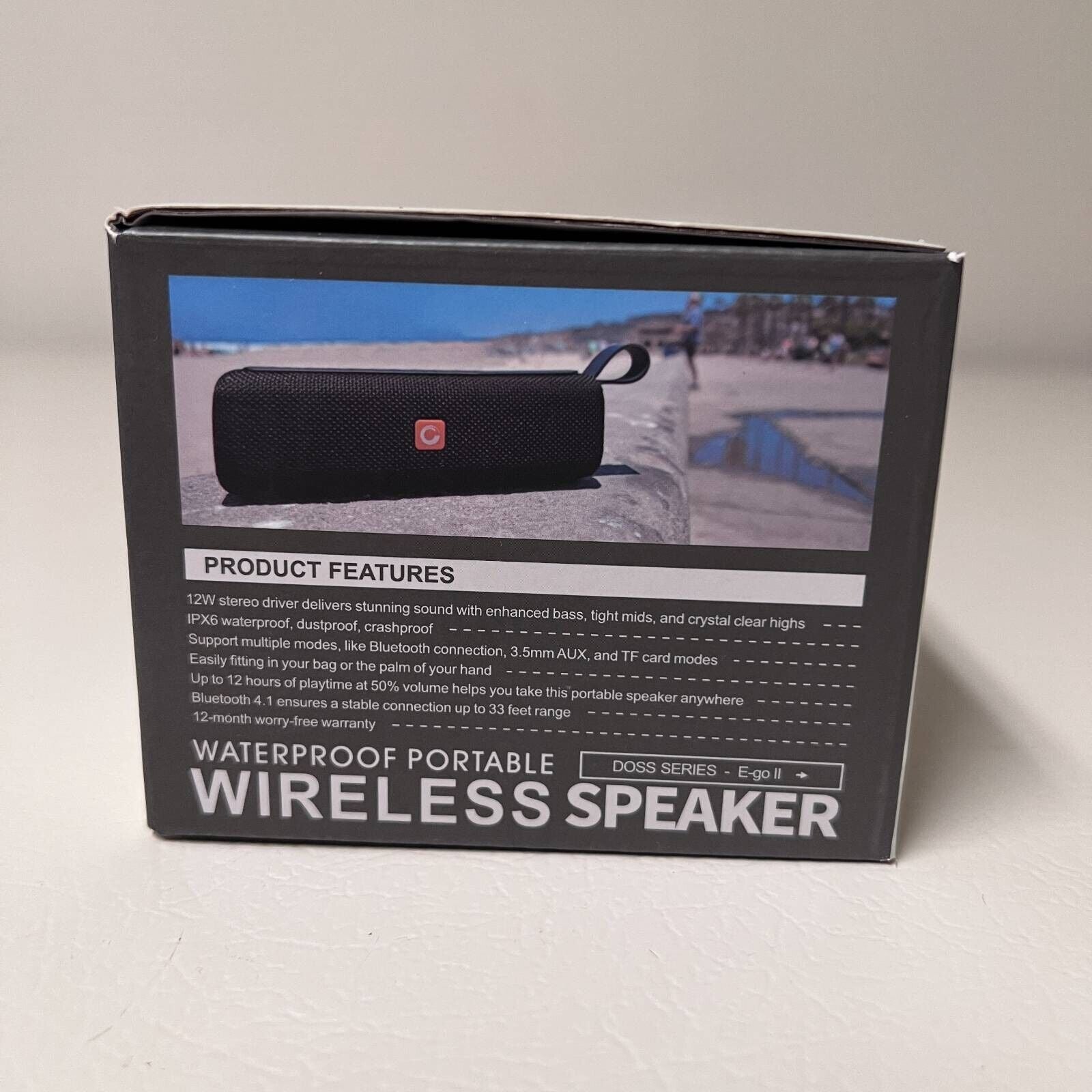 DOSS E Go II Portable Bluetooth Speaker - Waterproof, Wireless, AUX, Black - Perfect for Outdoor Adventures, Beach, Pool & Travel