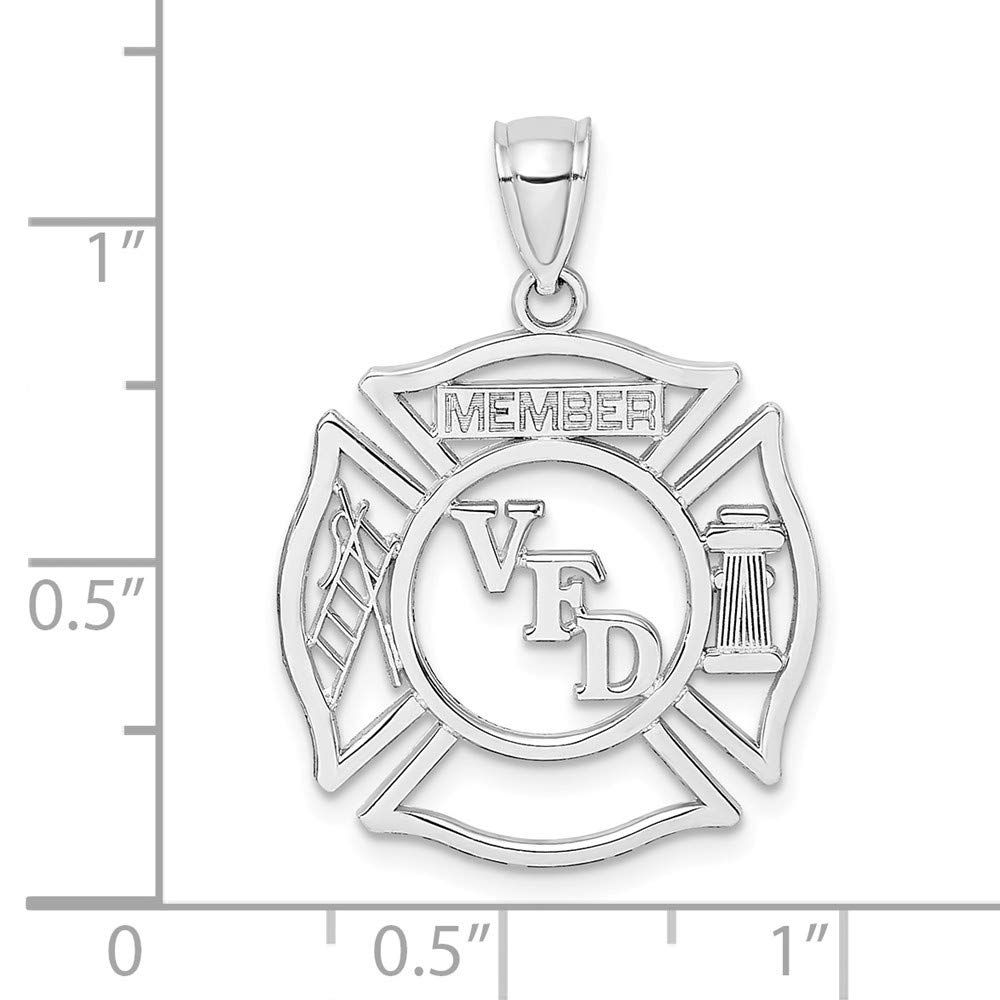 14K White Gold Volunteer Fire Department VFD Member Shield Pendant - Perfect for First Responder Gifts & Firefighter Appreciation Jewelry