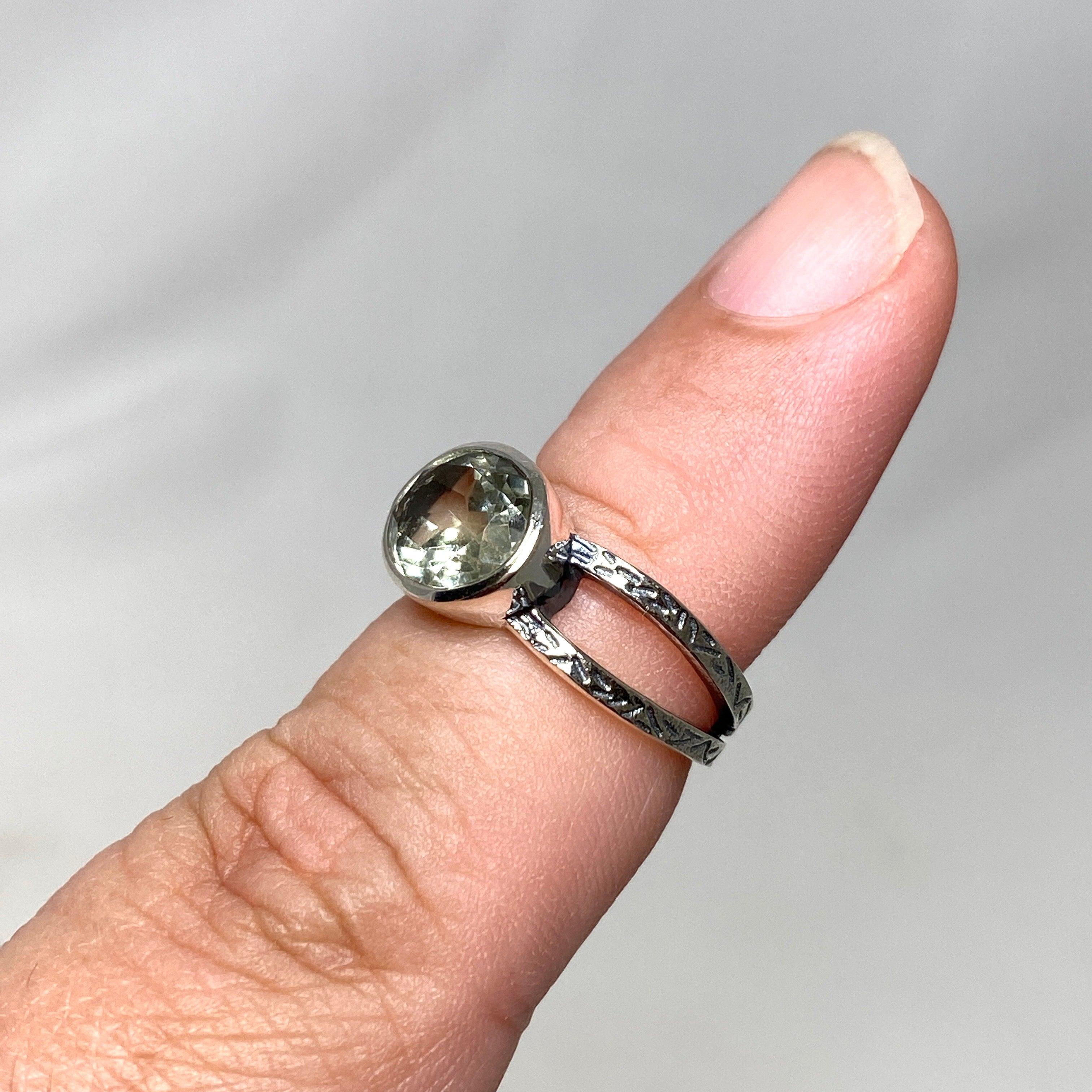 Prasiolite Faceted Oval Split Band Ring - Elegant Green Gemstone Jewelry for Women, Perfect for Weddings, Parties & Special Occasions