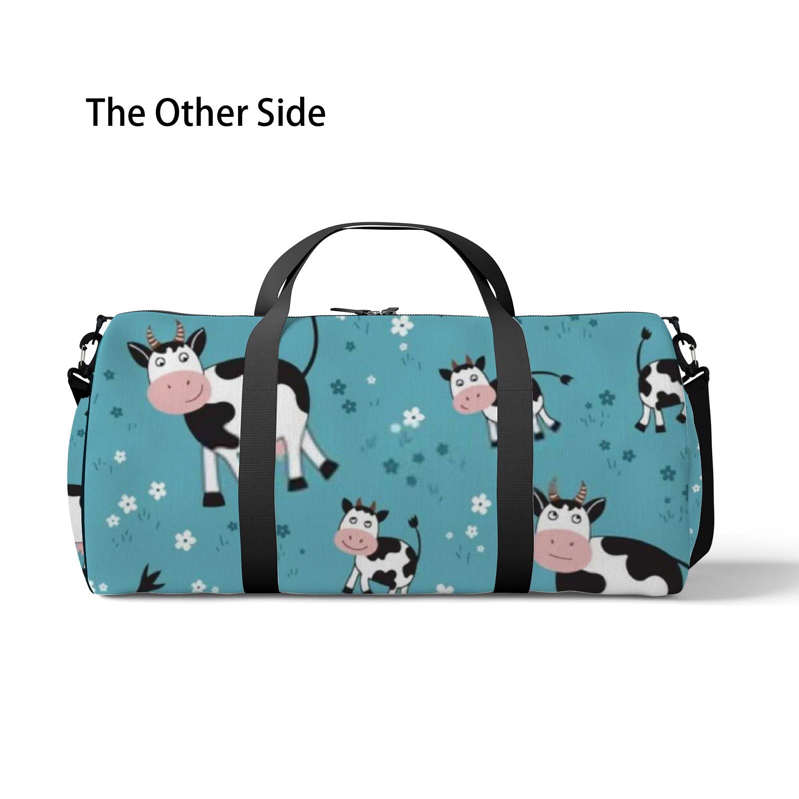 Stylish Black and White Cow Print Waterproof Gym Tote Bag with Shoulder Strap & Zipper Pockets - Durable Sports Bag for Men & Women - Perfect for Workout, Travel, Yoga & Daily Use