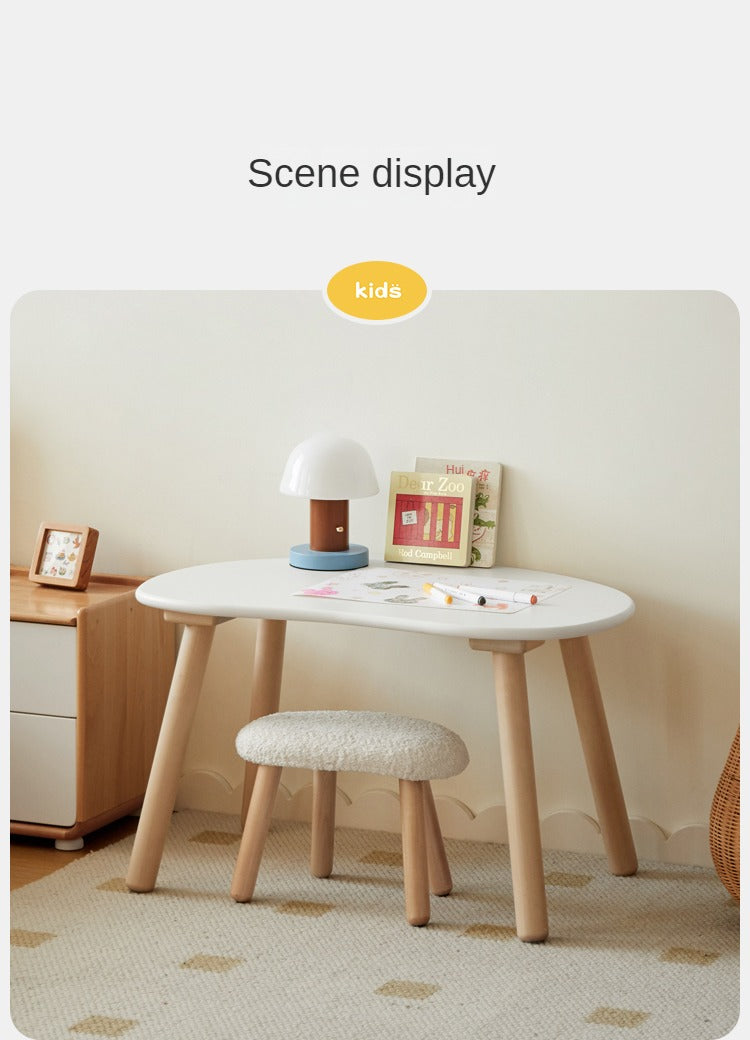 Handmade Birch Solid Wood Kids Study Desk - Ergonomic Peanut-Shaped Table for Children's Learning, Writing & Drawing - Perfect for Home, Classroom & Playroom