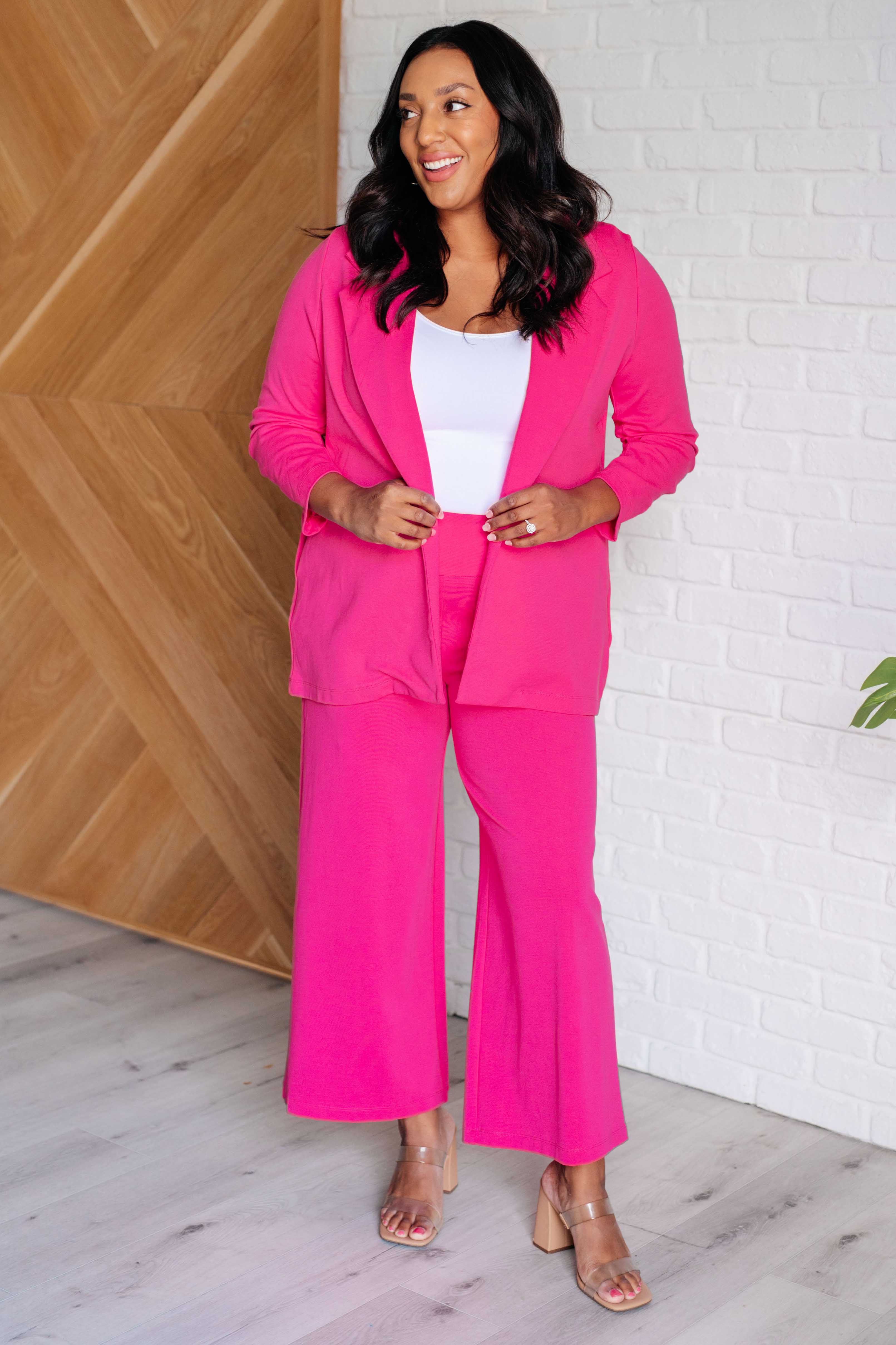 Stylish Magic Wide Leg Crop Pants in Hot Pink - Trendy High Waist Comfortable Lounge Pants for Women, Perfect for Yoga, Travel & Casual Wear