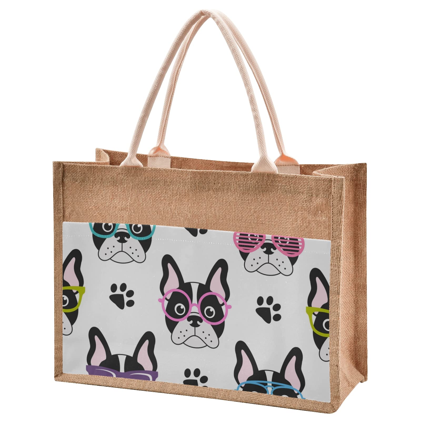 Stylish Sinestour French Bulldog Jute Tote Bag - Eco-Friendly Burlap Beach Bag with Handles for Shopping, Picnics & Summer Outings