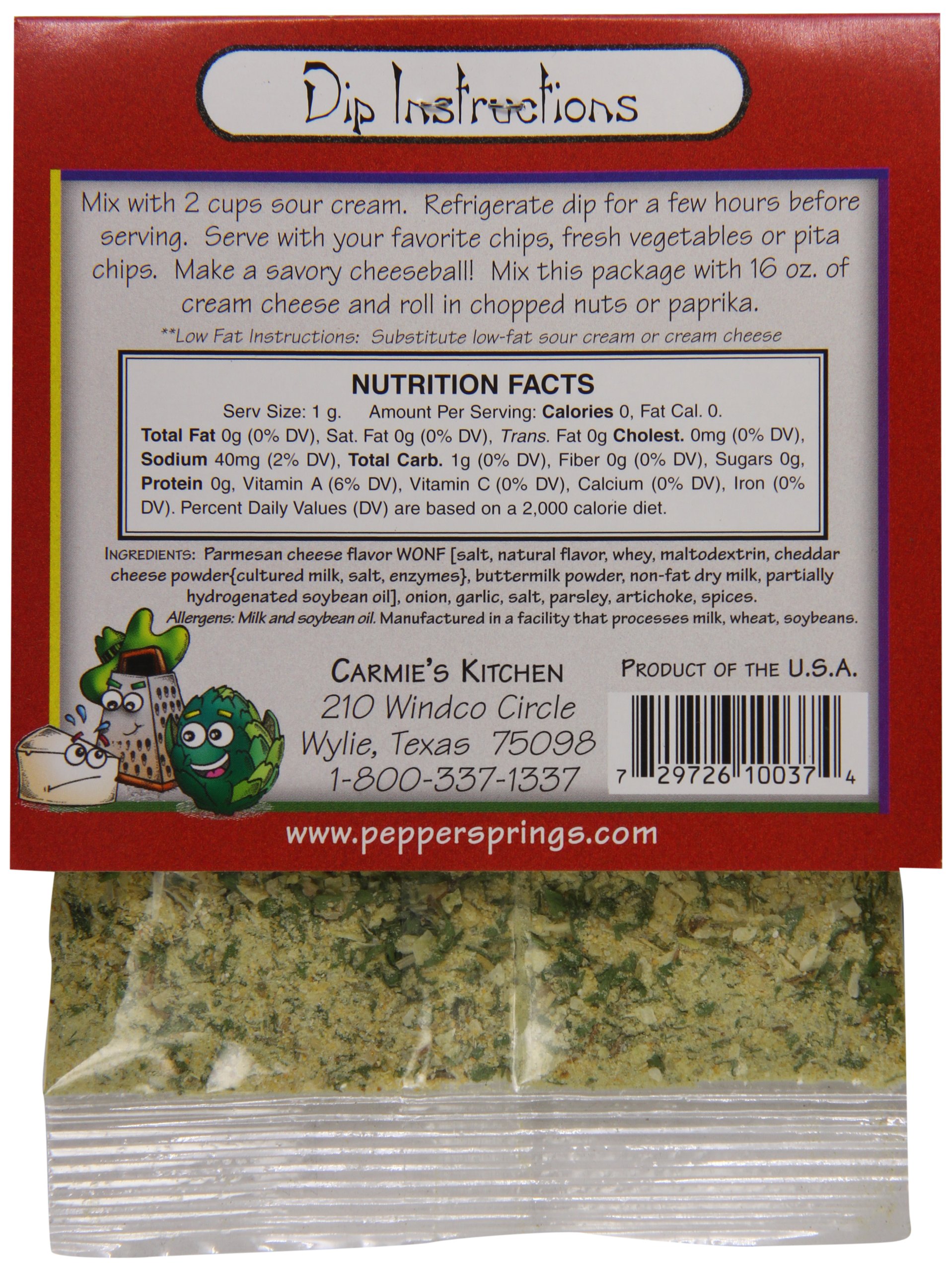 Carmie's Kitchen Artichoke Parmesan Dip Mix - 1.1 oz | Gourmet Artichoke Cheese Dip Seasoning | Perfect for Parties, Appetizers & Entertaining