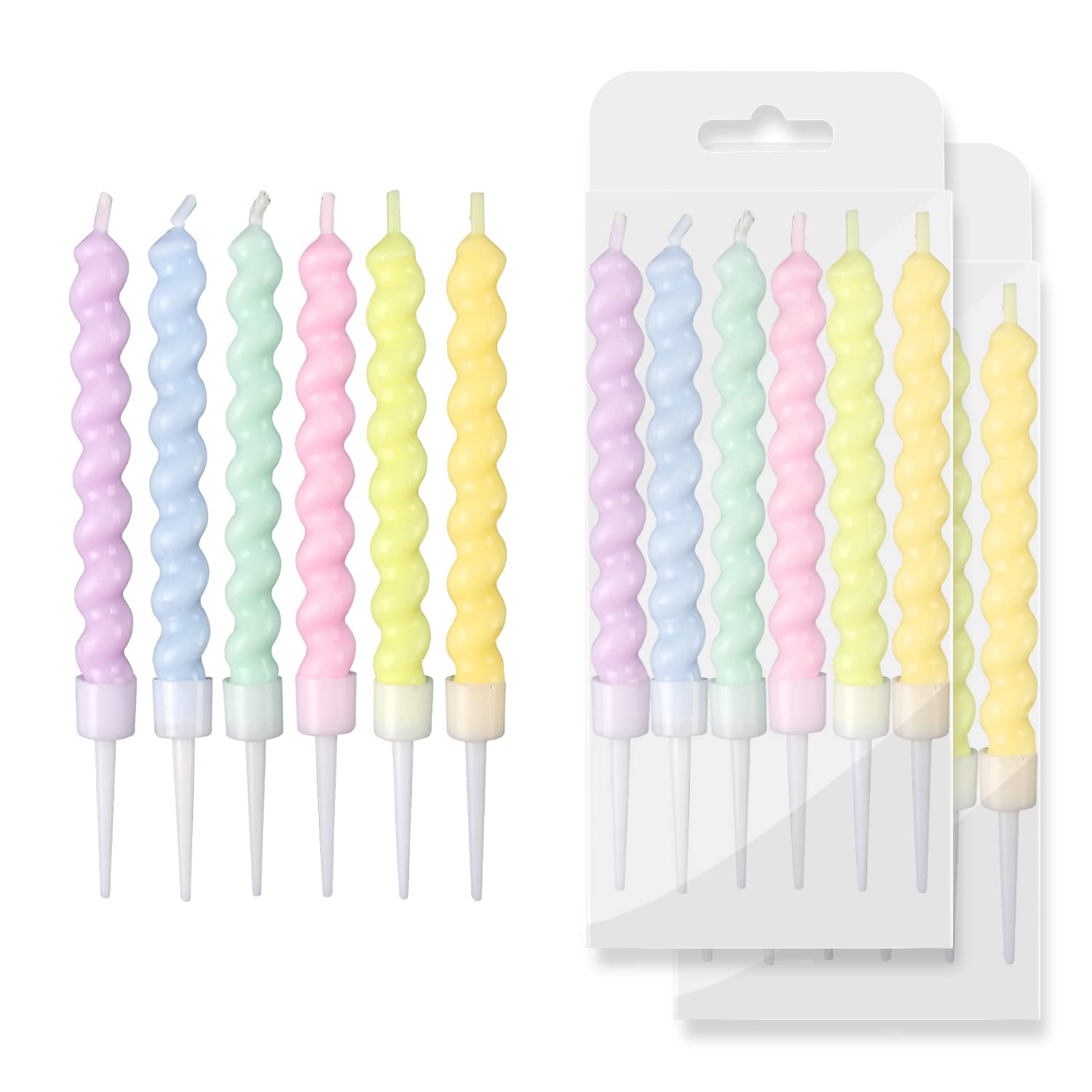 BEAN LIEVE 12 Rainbow Birthday Candles with Holders for Cakes & Parties