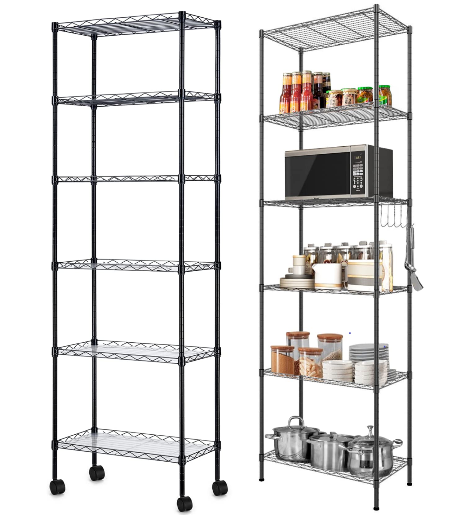Devo 6-Tier Heavy Duty Wire Storage Shelf - Adjustable Metal Shelving Unit with Wheels & Leveling Feet - 21