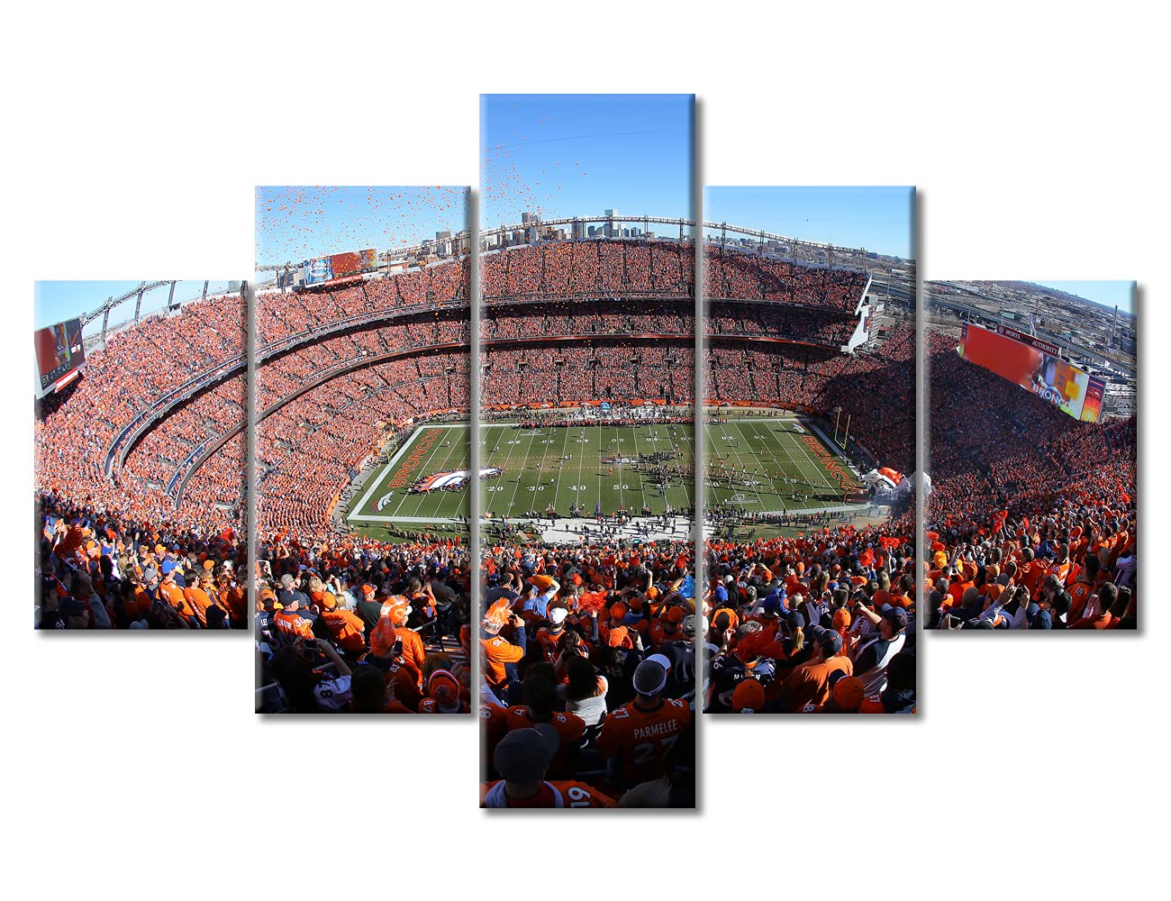 5 Piece Canvas Wall Art - Empower Field at Mile High Football Stadium Paintings, Modern Sports Decor Framed Stretched Ready to Hang (60