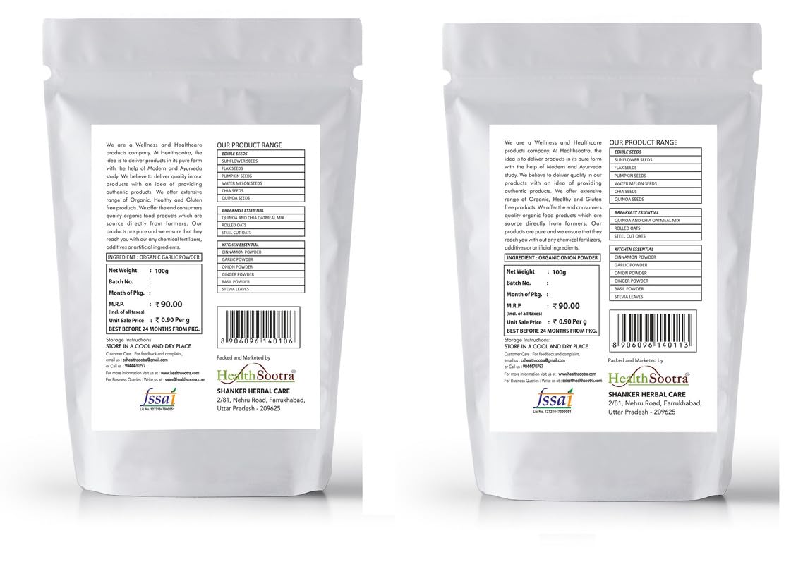 Healthsootra Organic Garlic Powder & Onion Powder Combo - 200g Each | All-Natural, Additive-Free Spices | No Preservatives | Perfect for Cooking, Seasoning, and Meal Prep | Healthy Instant Flavor Boost for Soups, Salads, and Marinades