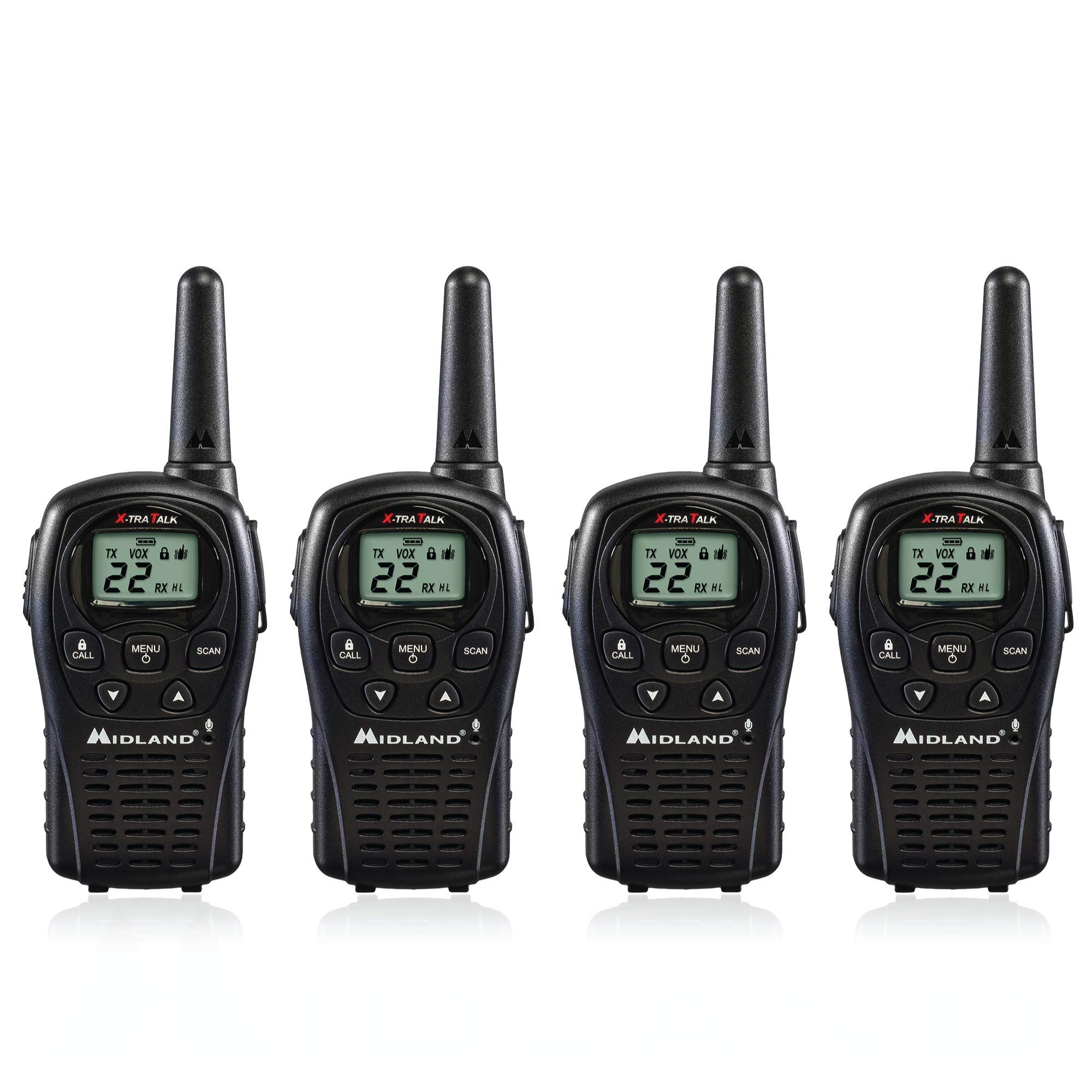 4-Pack Midland LXT500VP3 Two-Way Radios with Rechargeable Batteries & Charger - Perfect for Camping, Hiking, and Outdoor Adventures
