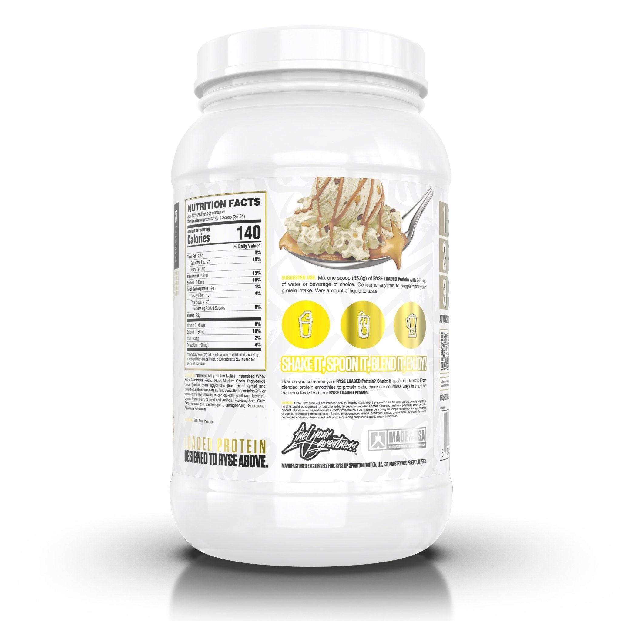 Ryse Loaded Protein Powder - 27 Servings (2.2lbs) | Whey Protein Isolate & Concentrate Blend for Muscle Growth & Recovery | Ideal for Post-Workout, Meal Replacement & Weight Management