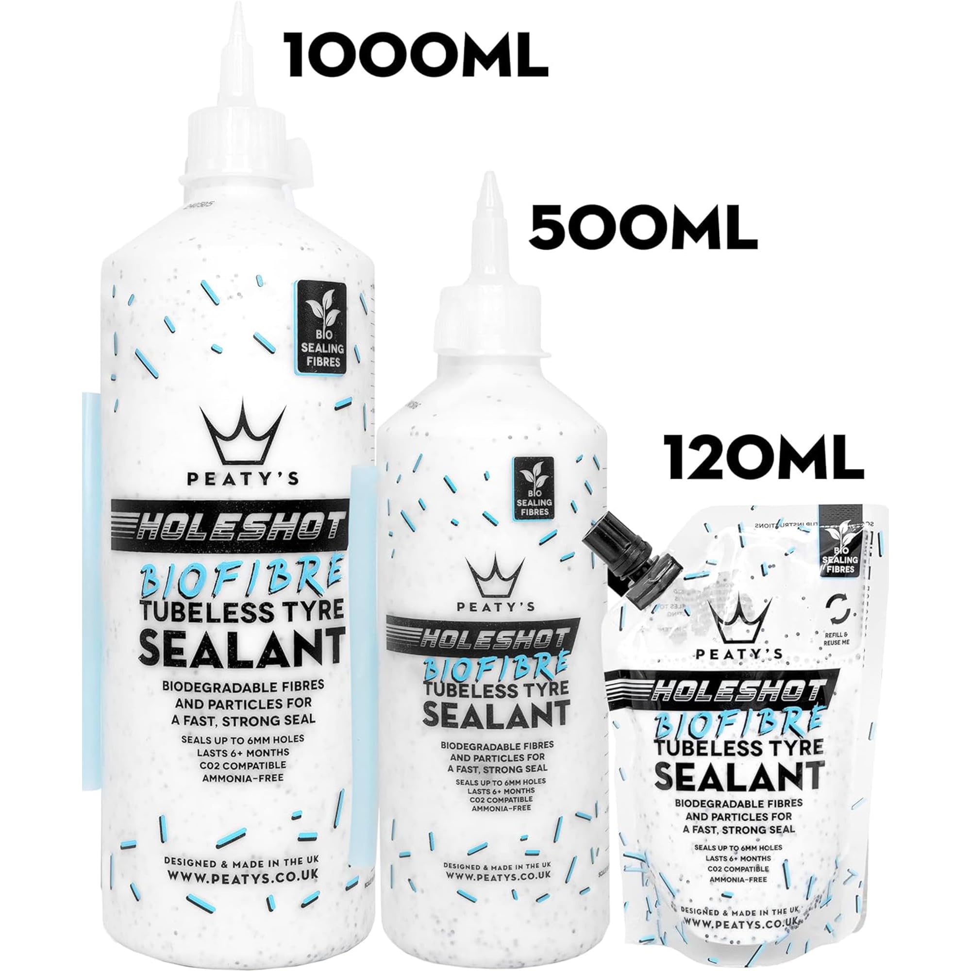 Peaty's Holeshot Biofibre Tubeless Tire Sealant - Fast Acting Puncture Repair for Mountain, Road & Gravel Bikes - Prevents Flat Tires for Off-Road, Commuting & Adventure Cycling