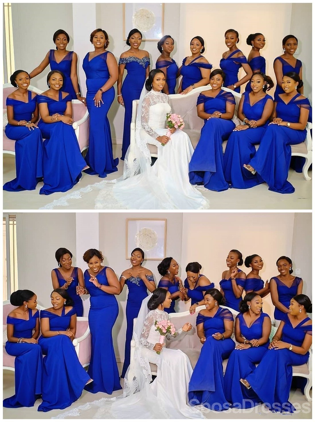 Royal Blue Mismatched Mermaid Bridesmaid Dresses - Elegant A-Line Formal Gowns for Weddings, Prom & Special Occasions - Style WG656